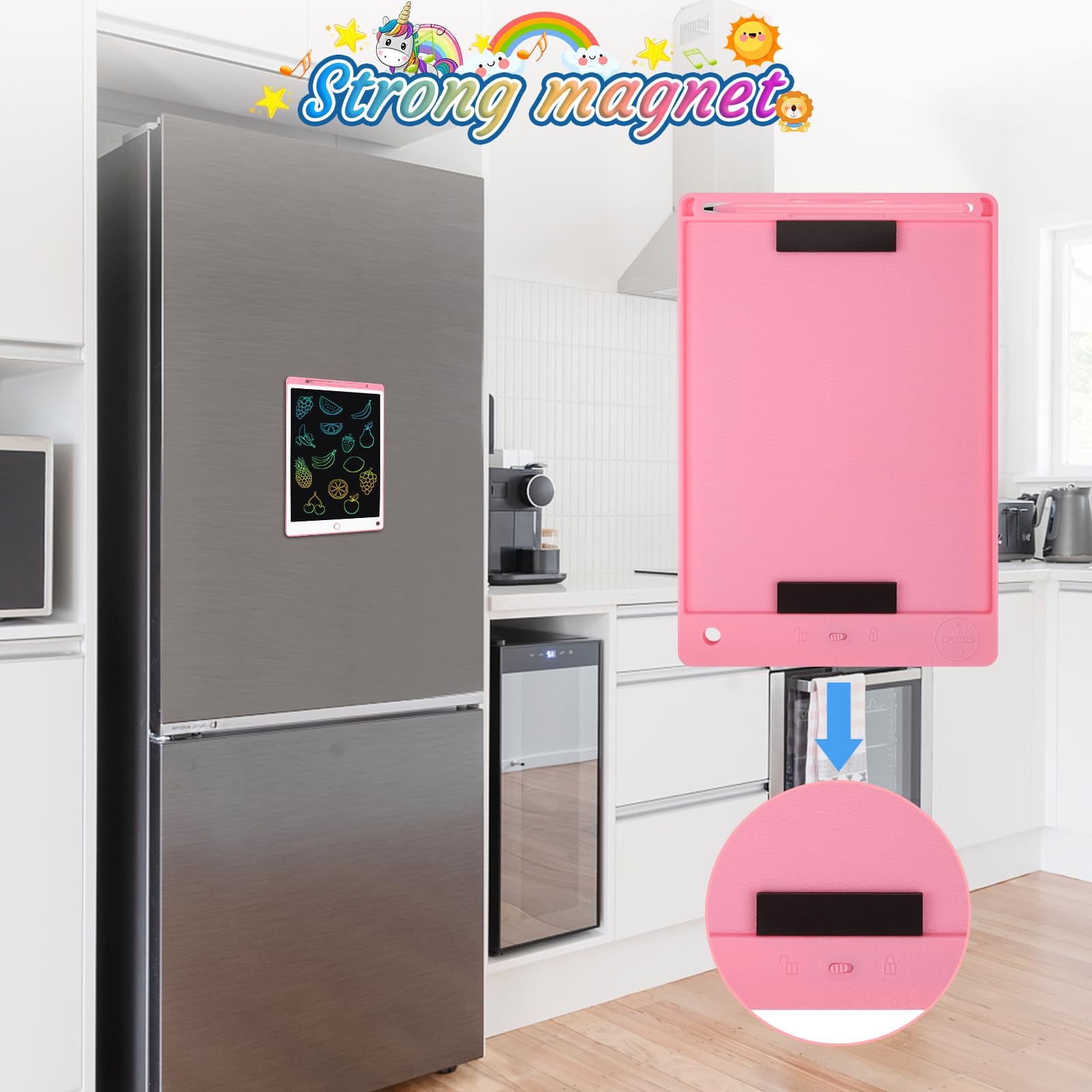 Tableta Escritura LCD Color 8.5 Pulgadas, Tablet Escritura Niños, Pizarra Digital con Botón De Eliminación de Pantalla e Interruptor de Bloqueo para Juegos para 2 3 4 5 6 7 Años, Rosa