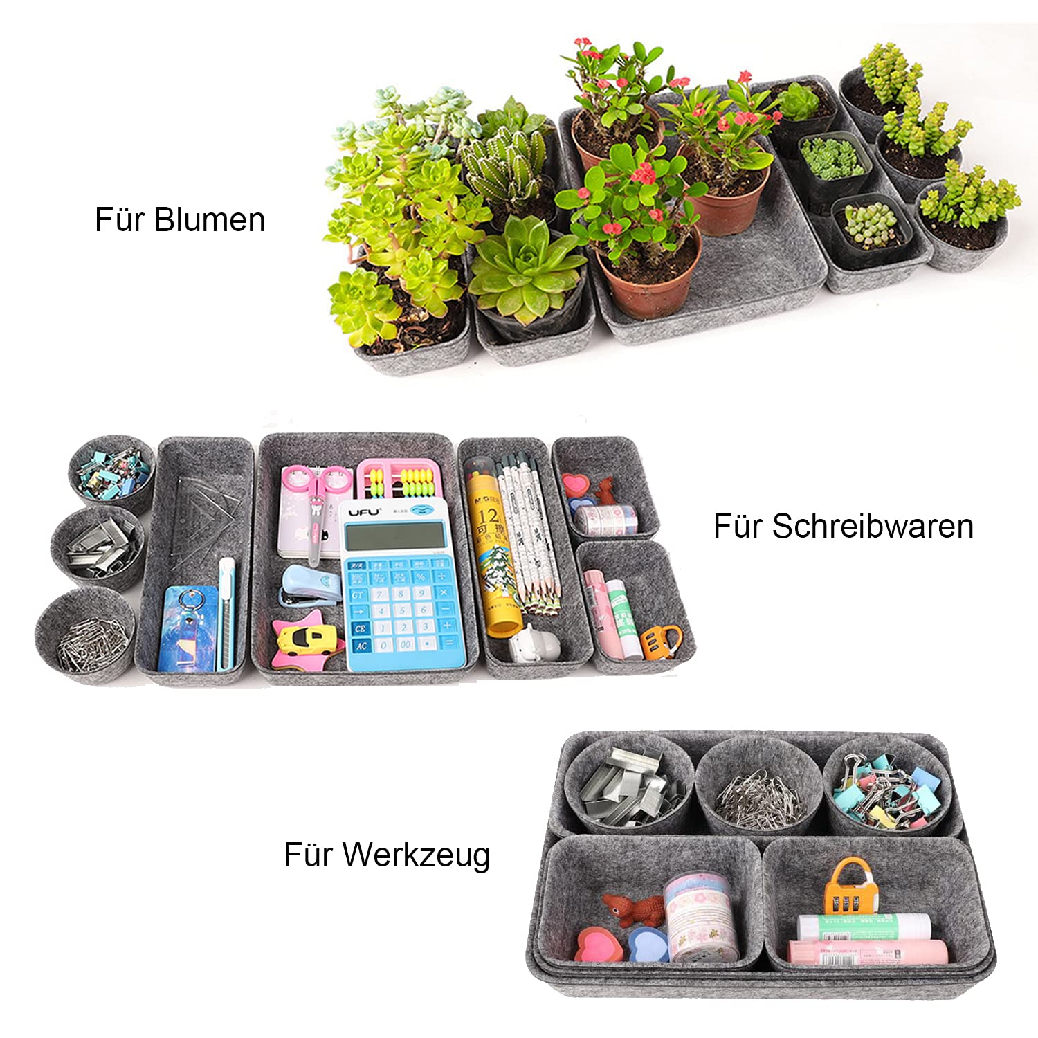 Rangement Maquillage Organisateurs Tiroir Feutre - Lot 8 Pièces - Gris Clair - Range Maquillage & Bureau Rangeur Tiroir écologique