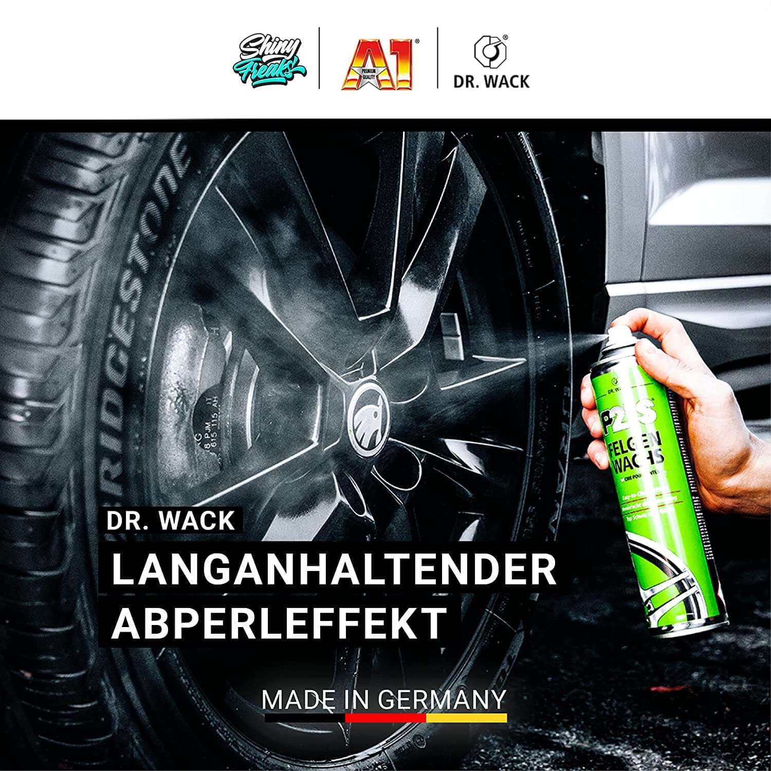 Felgenreiniger Set: Dr. Wack P21S POWER GEL Felgen Reinigung + K2 PRO Felgenbürste + Dr. Wack Felgen-Wachs Versiegelung + Dr. Wack Reifen-Glanz + chemicalworkz Premium Mikrofasertuch 500GSM | 5-teilig