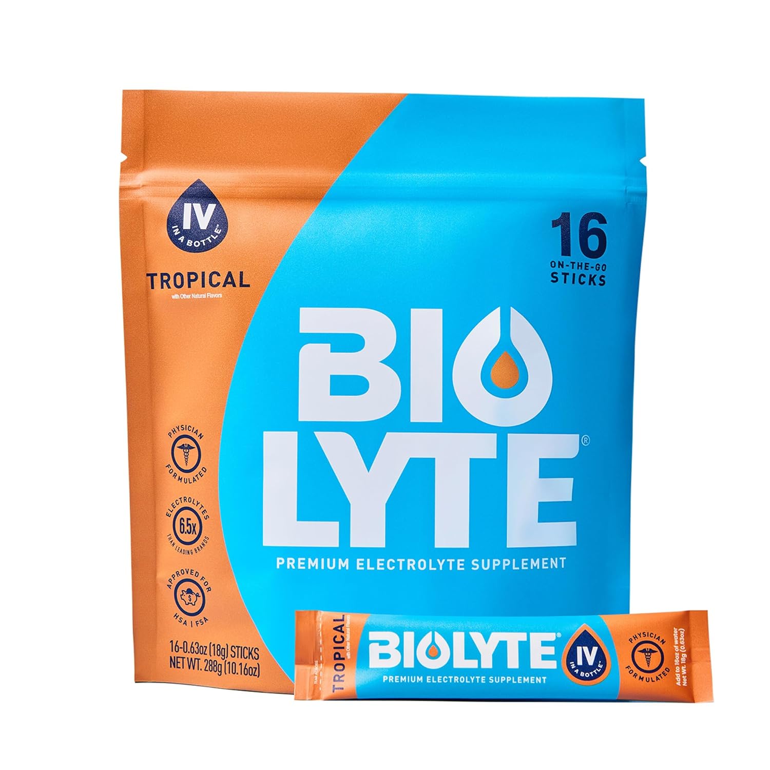 BIOLYTE IV Electrolyte Powder Packets, IV Liquid Drink Mix for Water, Doctor-Developed Hydration,