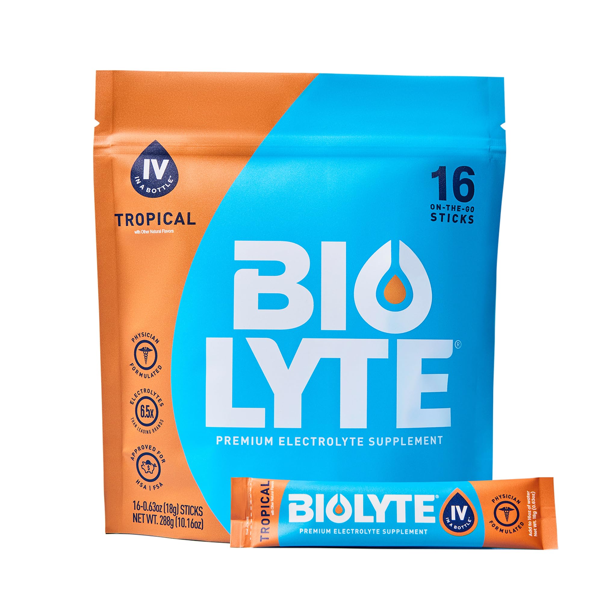 IV Electrolyte Powder Packets, IV Liquid Drink Mix for Water, Doctor-Developed Hydration, Approved Dehydration Relief, Chemotherapy Must Haves for Women & Men - Tropical (16 Sticks)