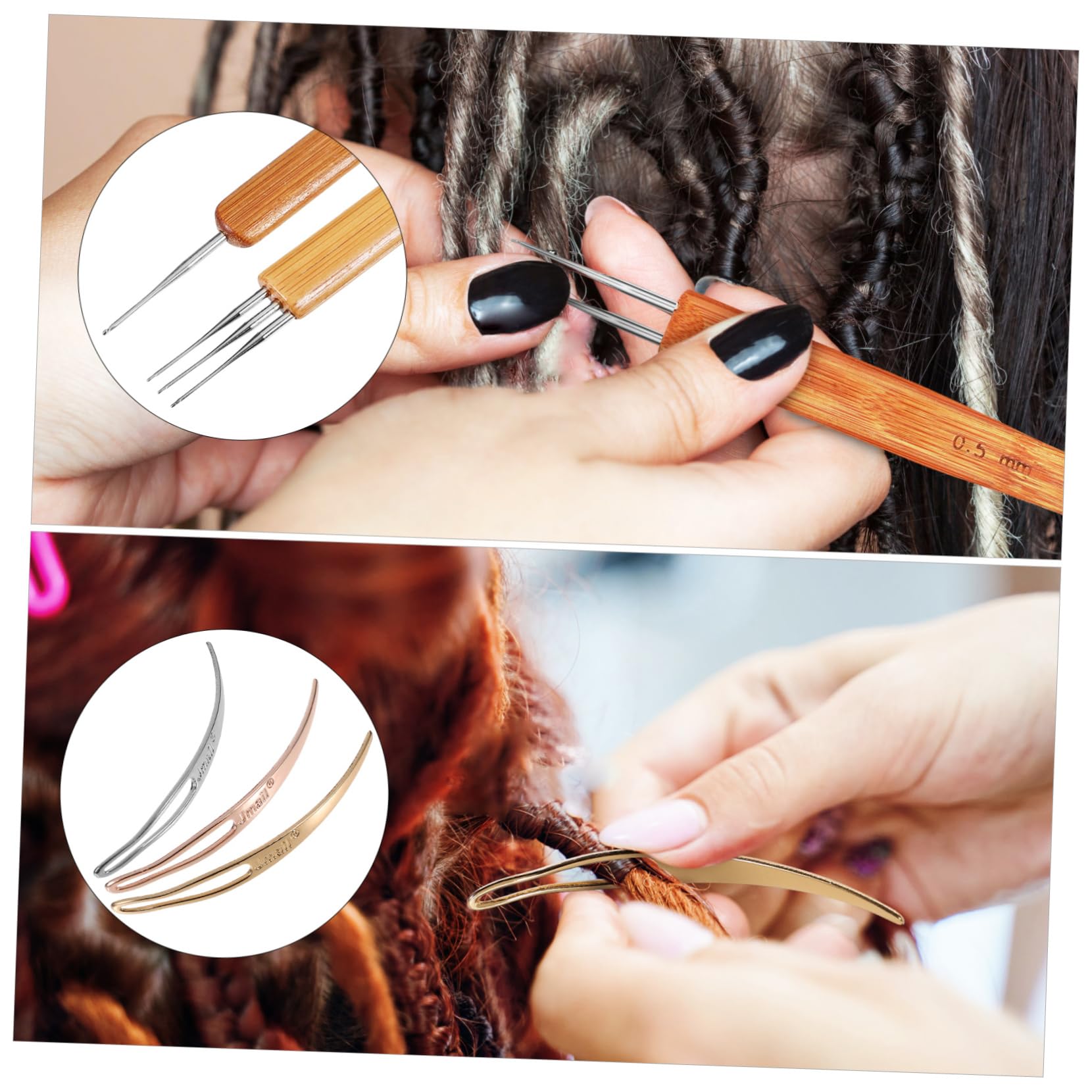6 Juegos Kit de ganchillo para rastas aguja de ganchillo rastas crochet agujas cabello postizo peluquin kit de agujas de metal para el cabello aguja de metal para el cabello Madera