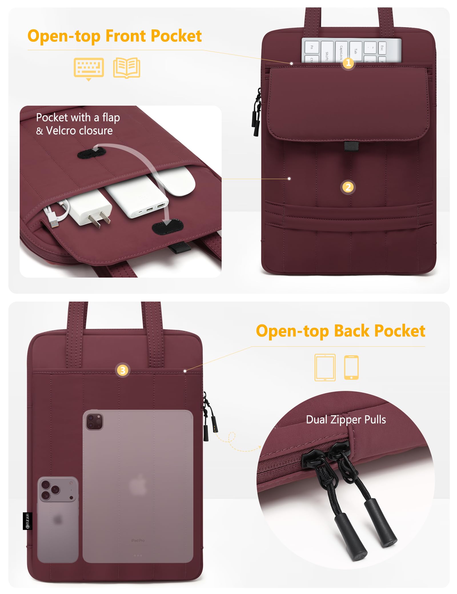 HYZUO 15-16 Pulgadas Funda Acolchada para Portátil para MacBook Pro 15/16, 15" 15,6" DELL/HP/Lenovo/ASUS/Acer/Samsung, Bolsos Hombro Delgados Mujer, Bolso Trabajo Diario, Vino Rojo