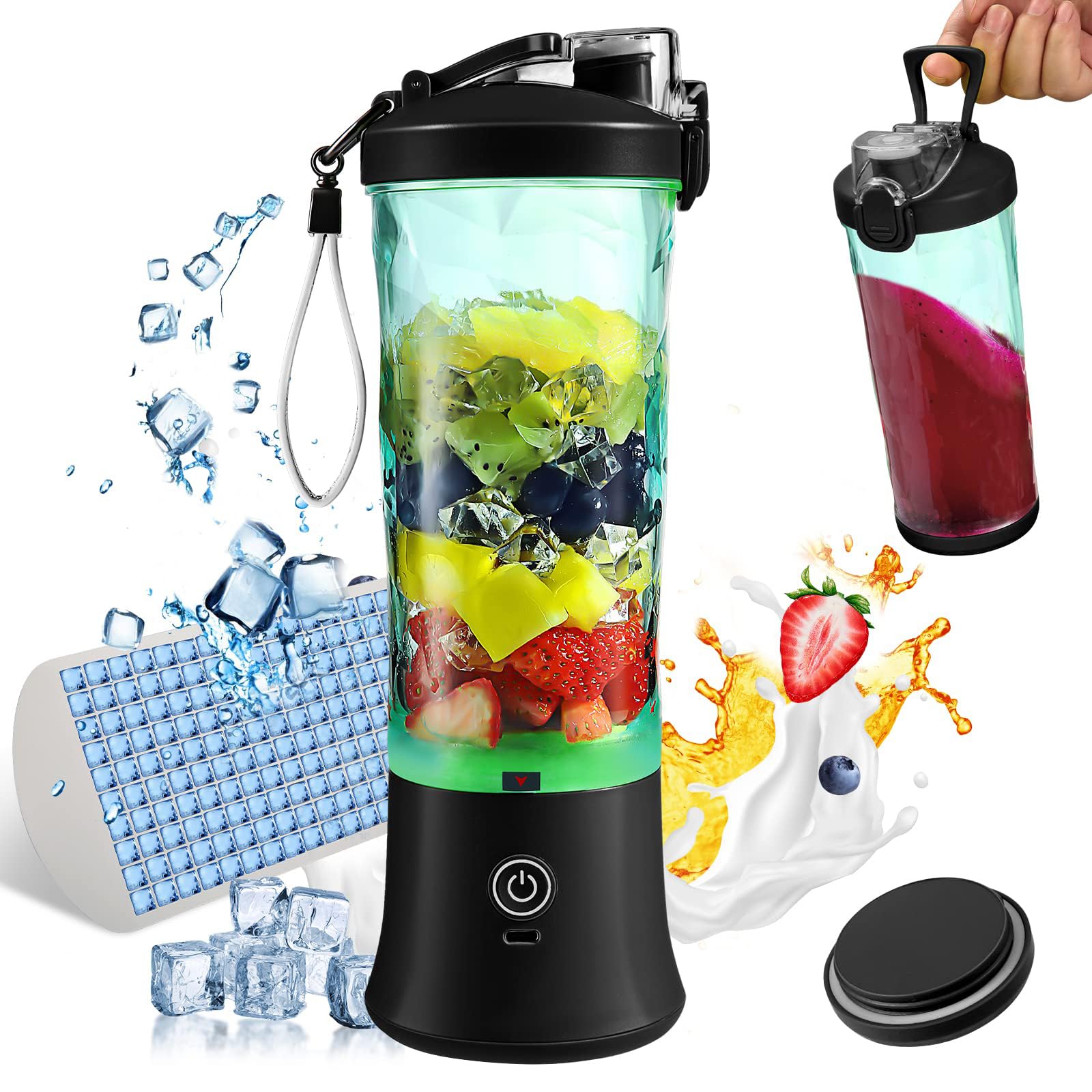LBOYLOVE® 20oz Portable Blender, Personal Blender with 6 Blades and Powerful Motor for Smoothies, Juices, Milkshakes and Baby Food, USB-C Rechargeable Mini Blender for Home/Office/Travel/Gym (Black)