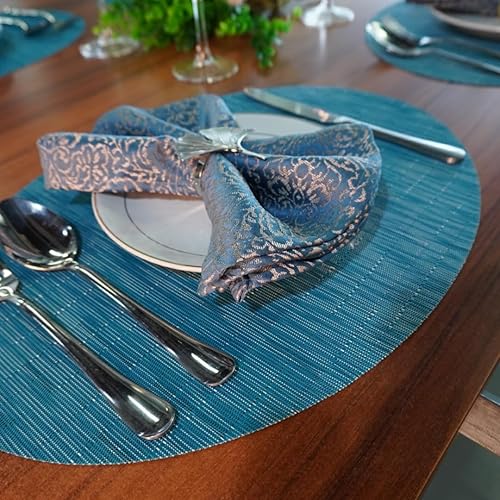 Miniatura 7 de Juego de 6 manteles individuales de vinilo tejido ovalado de bambú de imitación rojo A, resistentes al calor, lavables para mesa de cocina, color