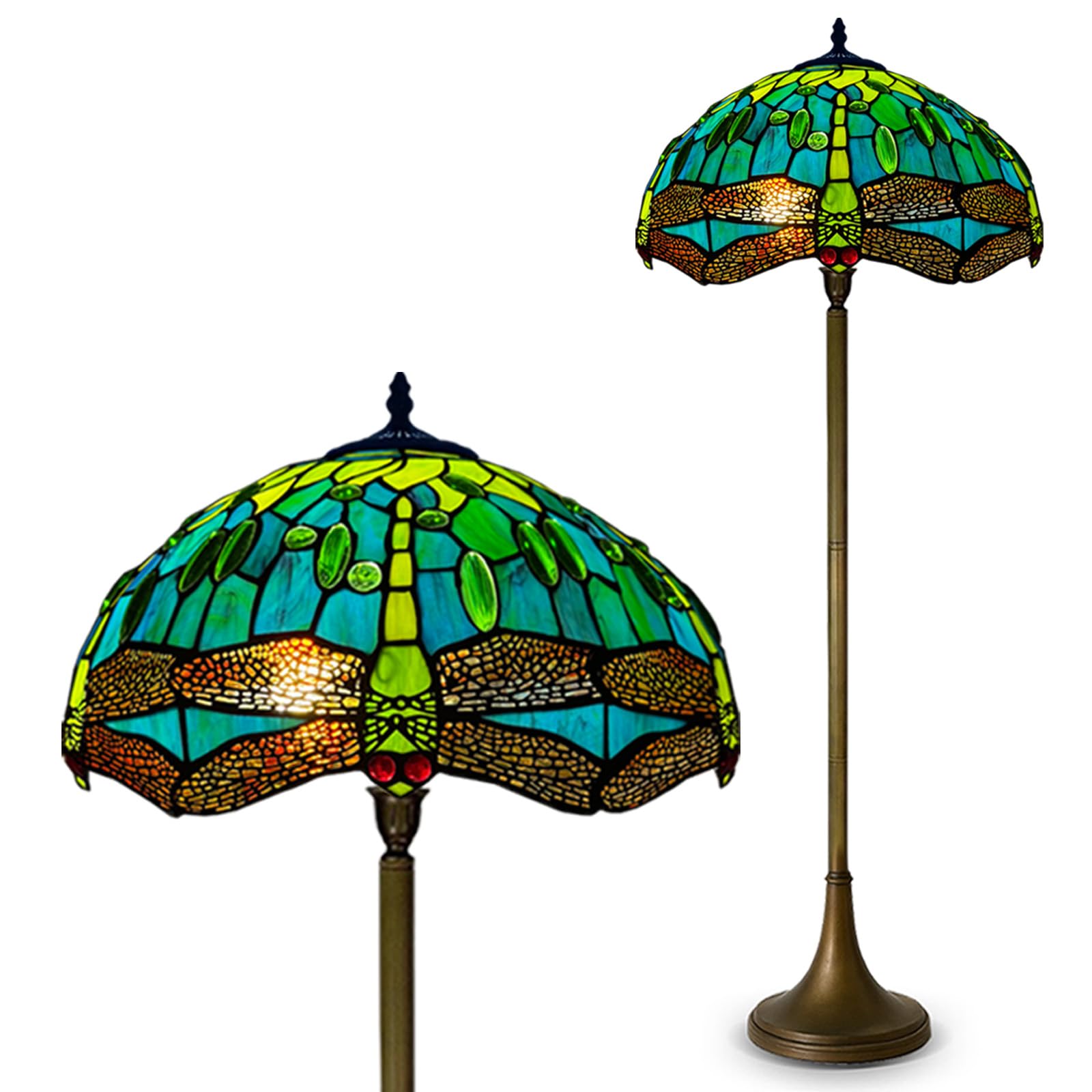 Auroh Tfl-1615 Tiffany Floor Lamp 16In Teal & Green Dragonfly - Stained Glass, 168Cm