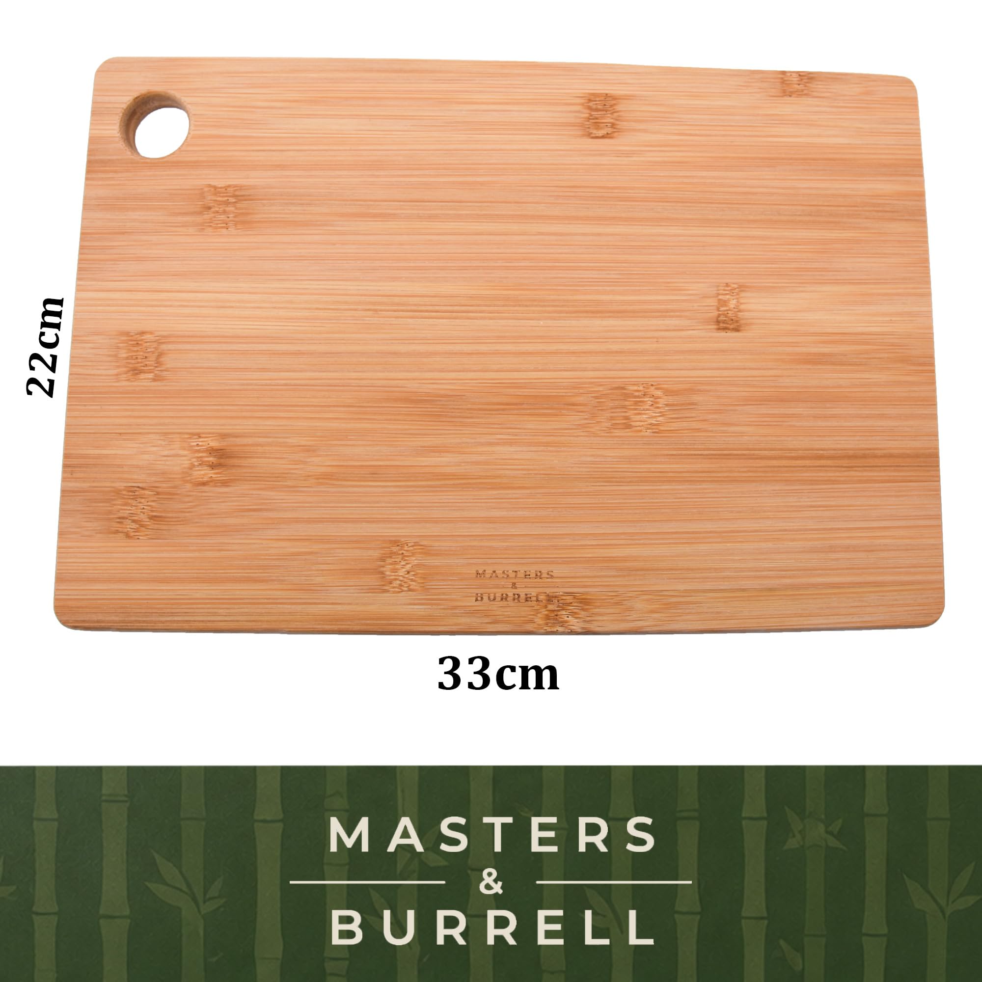 Masters & Burrell Set di 3 taglieri in legno di bambù, extra spessi, dimensioni: 33 x 22 | 28 x 22 | 22 x 15 cm, piedini antiscivolo a 3 strati senza plastica