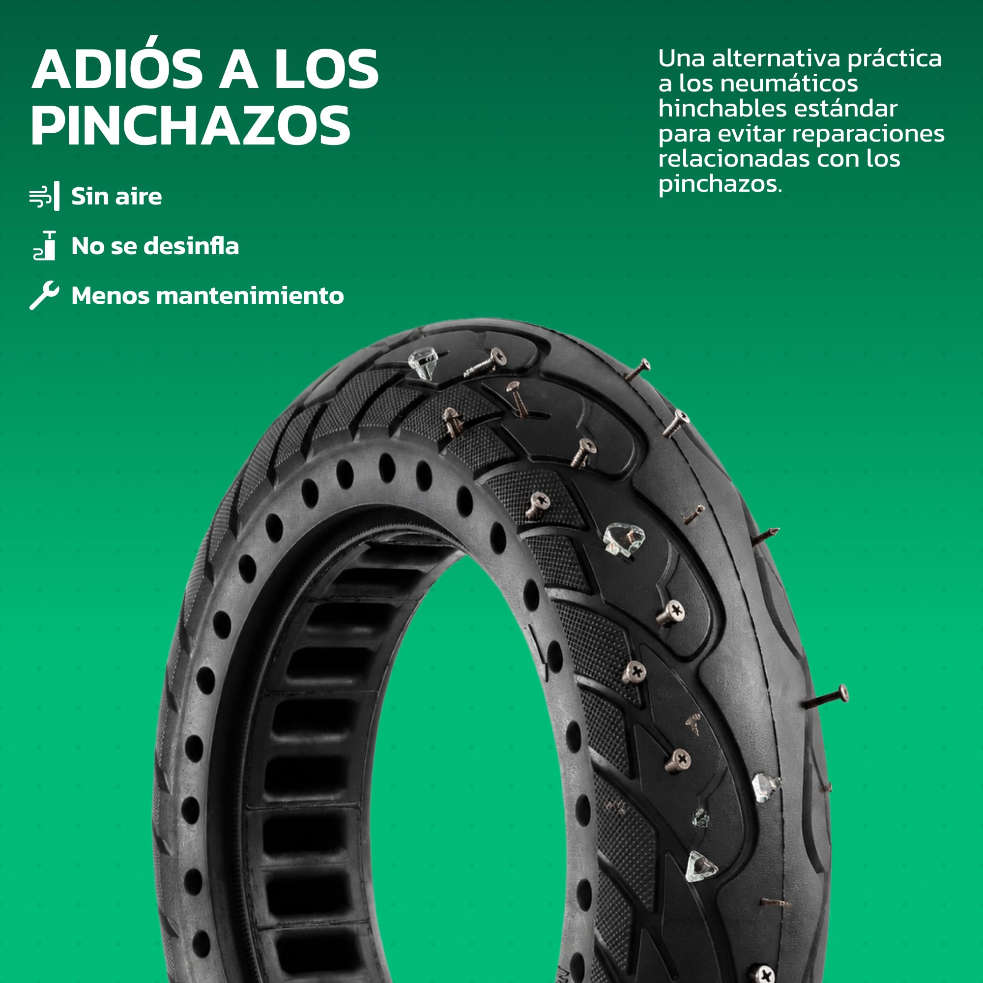 MOOVMOOV Rueda Maciza 10x2.125 - Para Patinete Eléctrico Pure Air, SoFlow S06, Vivobike S2 & S3 Max, etc. - Neumático Antipinchazos de 10x2.125 pulgadas.