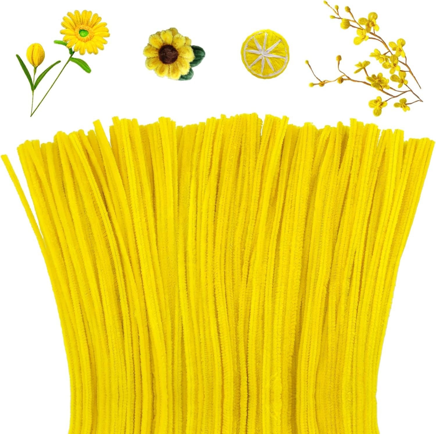 Pipe Cleaners Craft, Pipe Cleaners Chenille Stem Fuzzy Sticks Craft Supplies for flowers making, Home DIY (Yellow, 100pc)