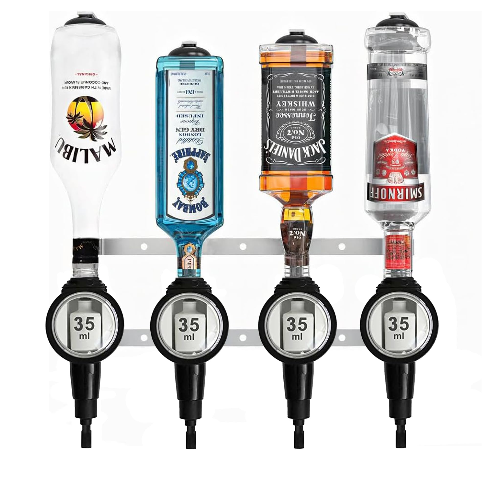 Chabrias Ltd Black Professional 4 Bottle Optics For Spirits Uk Made, Bar Optics, Shots Measure, Optics For Home Bar, Wall Bracket, Drinks Measures For Spirits, Spirit Dispenser, Outdoor Bar, Garden Bar 35Ml