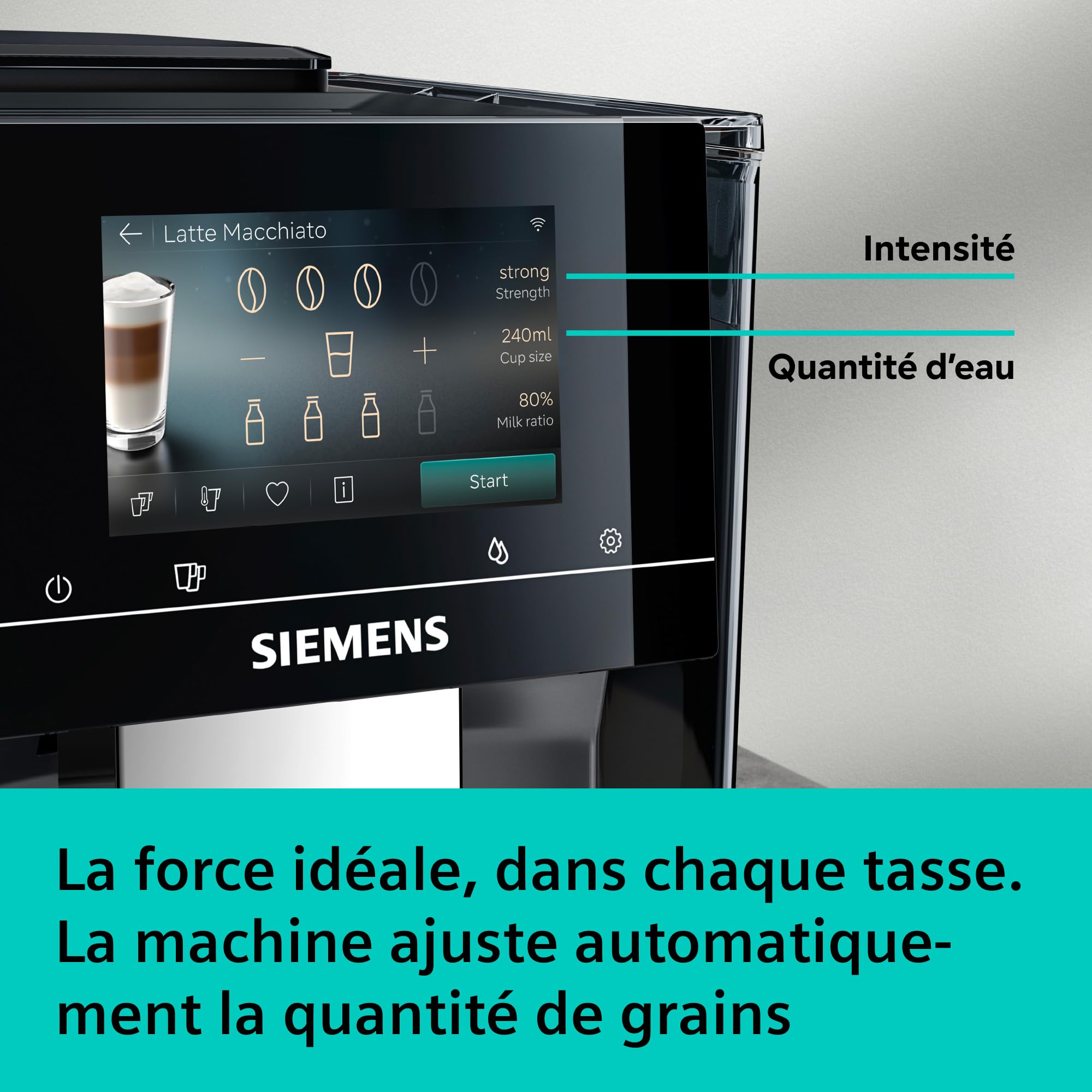 SIEMENS Machine à café entièrement automatique, EQ700 iAroma, écran tactile, Cold Brew et Slow Brew, application Home Appliances, morning haze, TP725E01