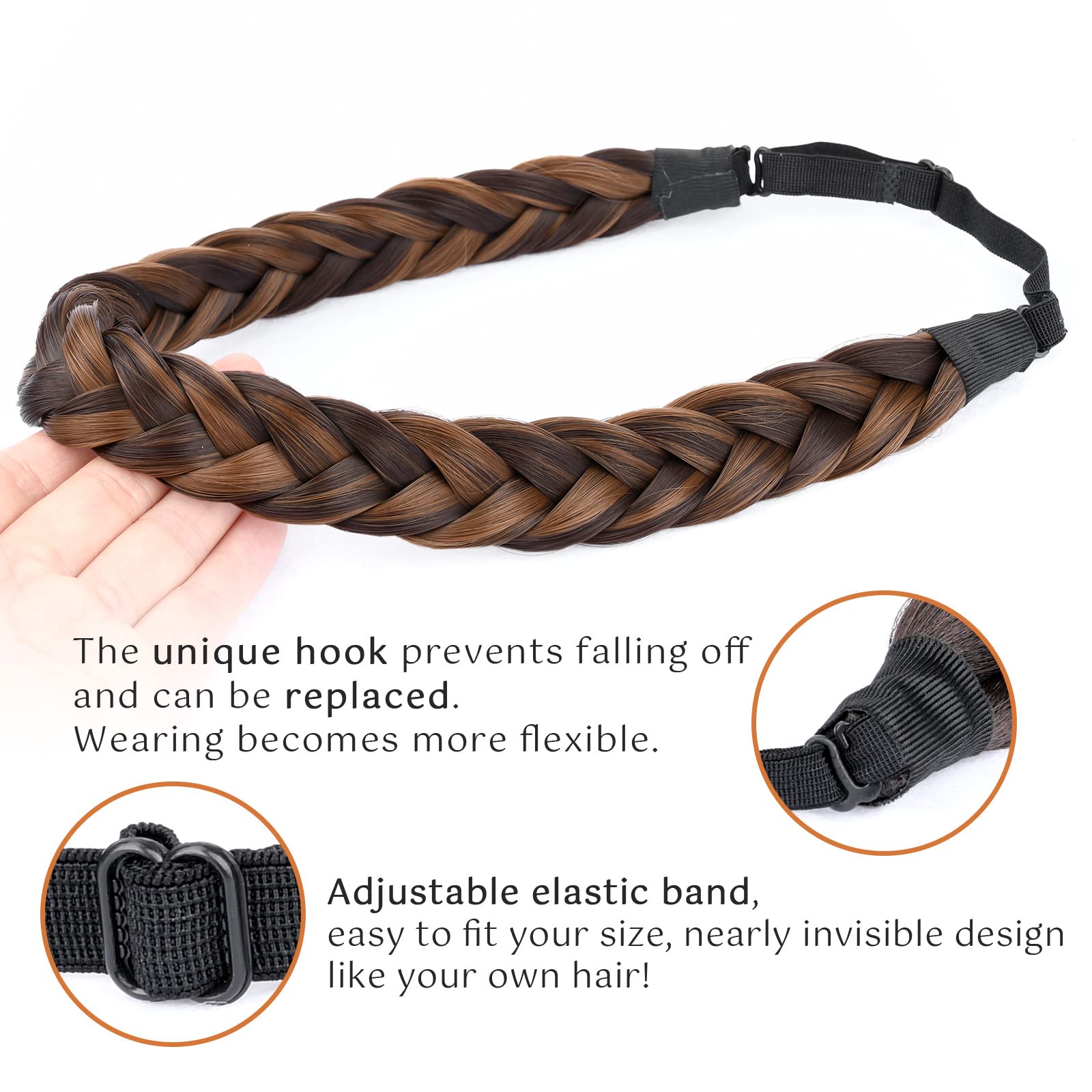 Gledola 2 Strands Fishtail Plaited Braids Headband Braided Synthetic Hair Elastic Stretch, Hair Accessory for Bride Women - Image 4
