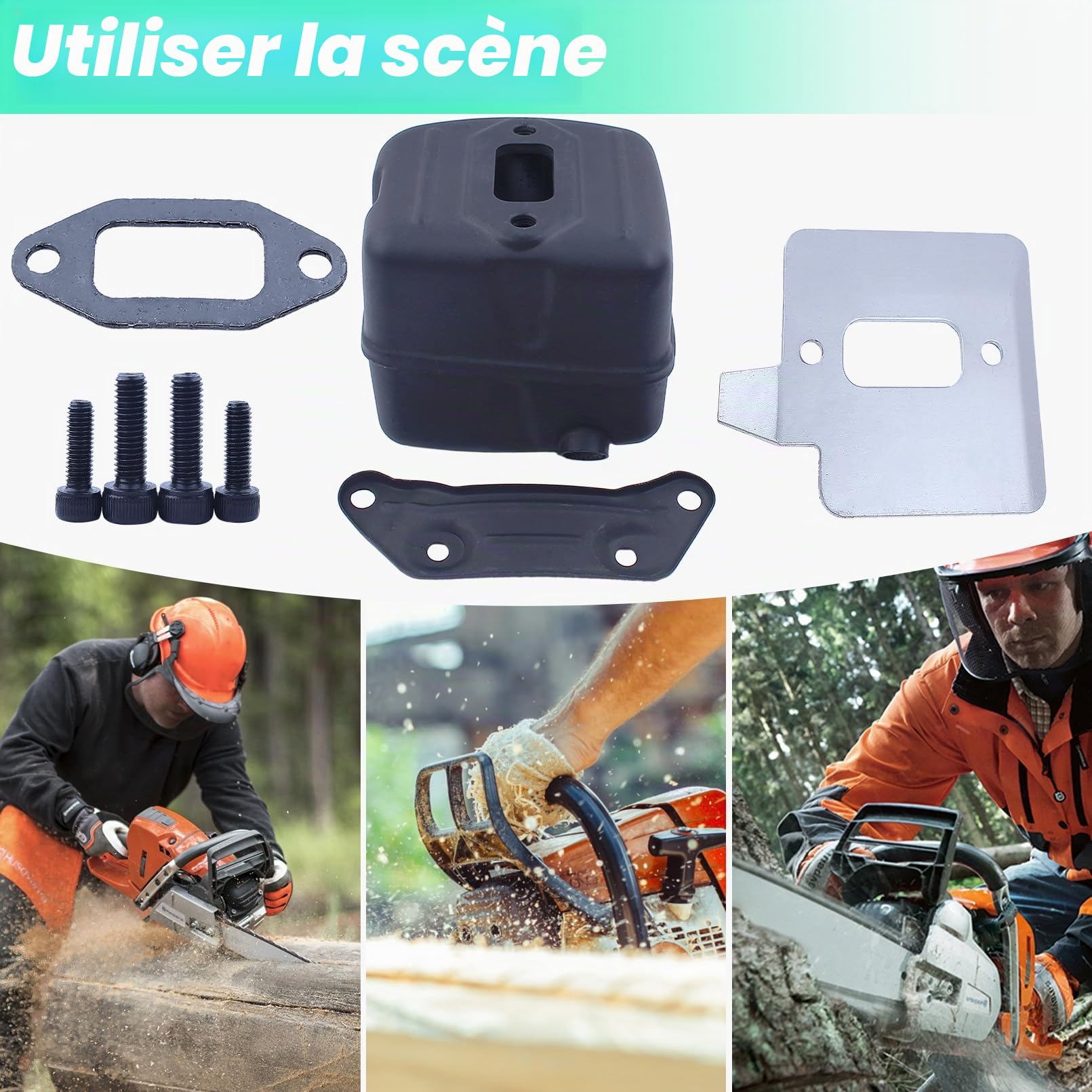 ADEFOL Kit de Pot Échappement pour Husqvarna 371 372XP 385 390XP 70cc Série | Silent Bloc Echappement avec Support Joint Plaque de Refroidissement Boulon Pièces Accessoire de Tronçonneuse 503765301