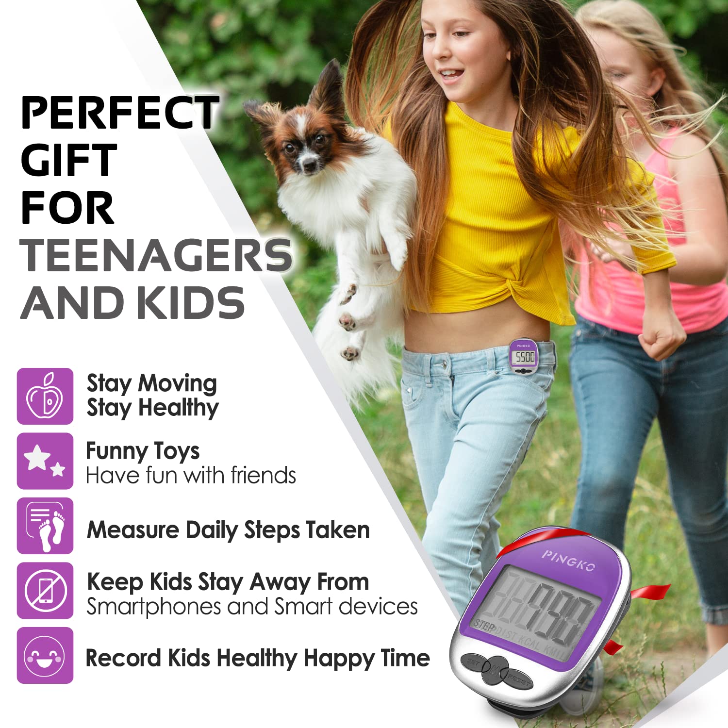 PINGKO Pedometro Contapassi Conta Passi Accuratamente Contapassi Sportivo Portatile Passi/distanza/calorie/Contapassi per Fitness, Contatore di Calorie
