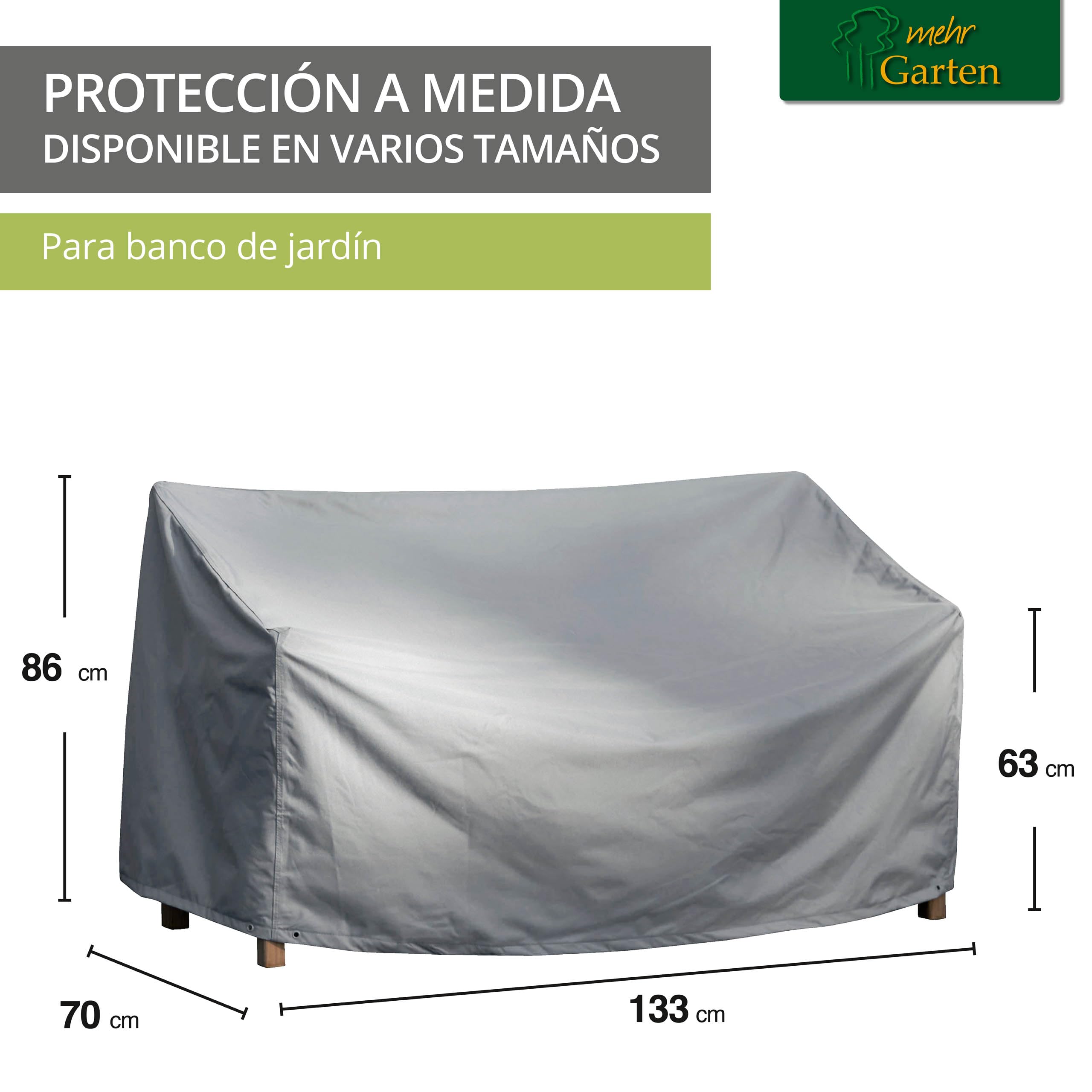 Funda protectora para banco de jardín | 133 x 70 x 63/86 cm | Poliéster tejido Oxford 600D, color: gris