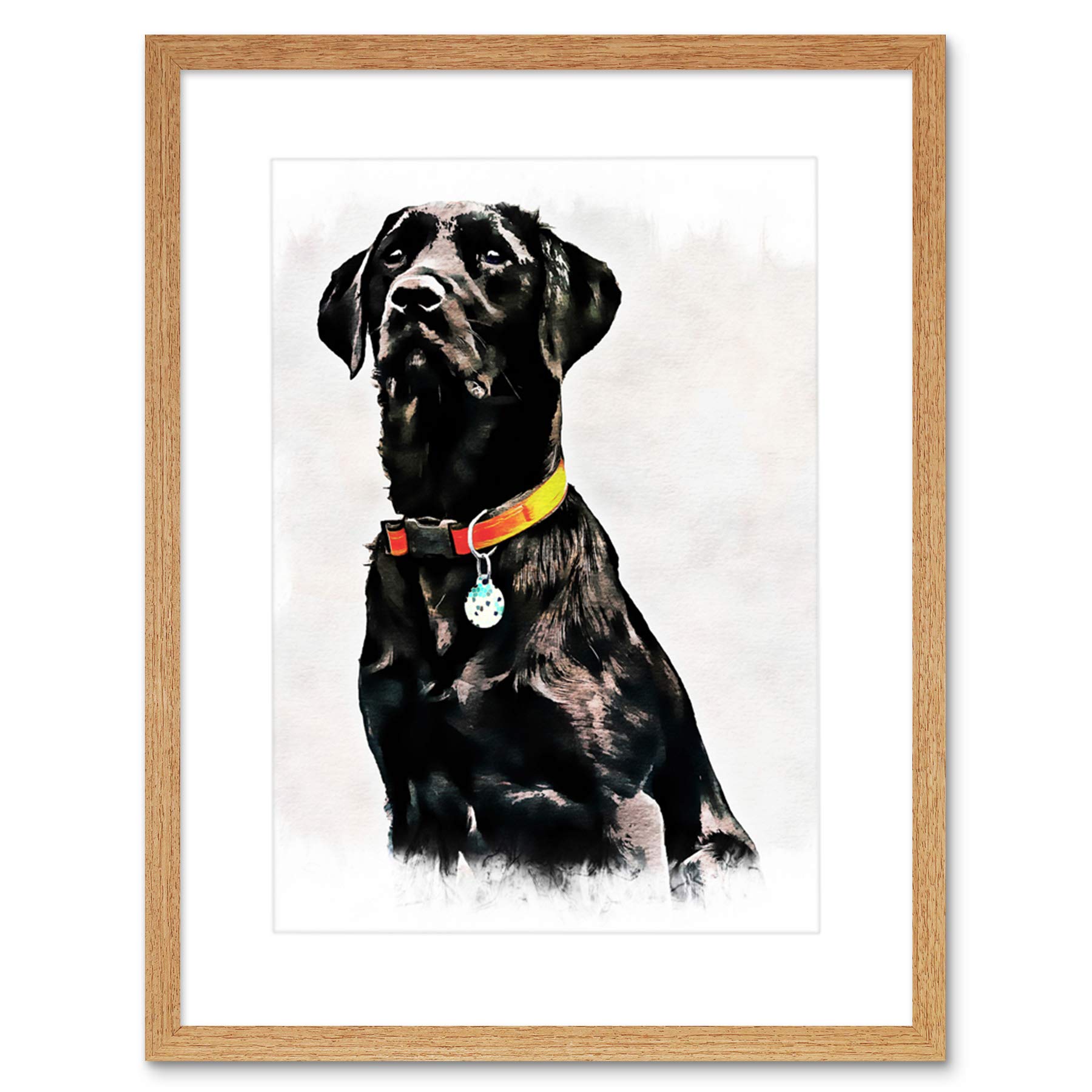 Wee Blue Coo Photo Painting Pet Black Labrador Retriever Dog Cute Framed Wall Art Print