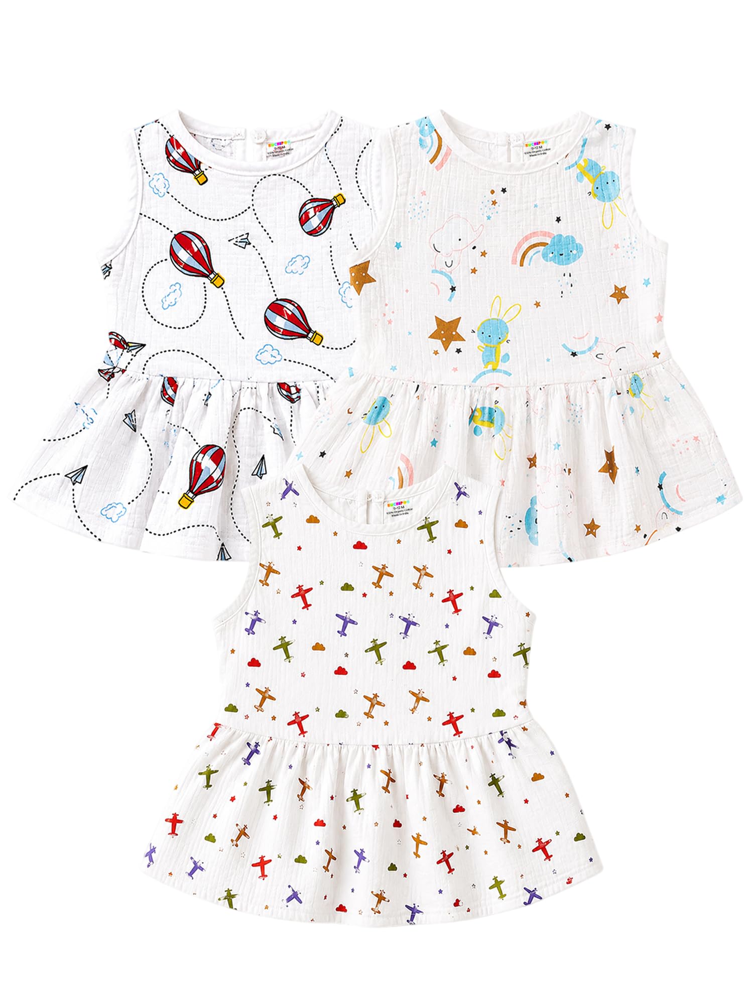 kuchipoo Baby Girls 100% Muslin Cotton Frocks - Pack of 3-picture-14