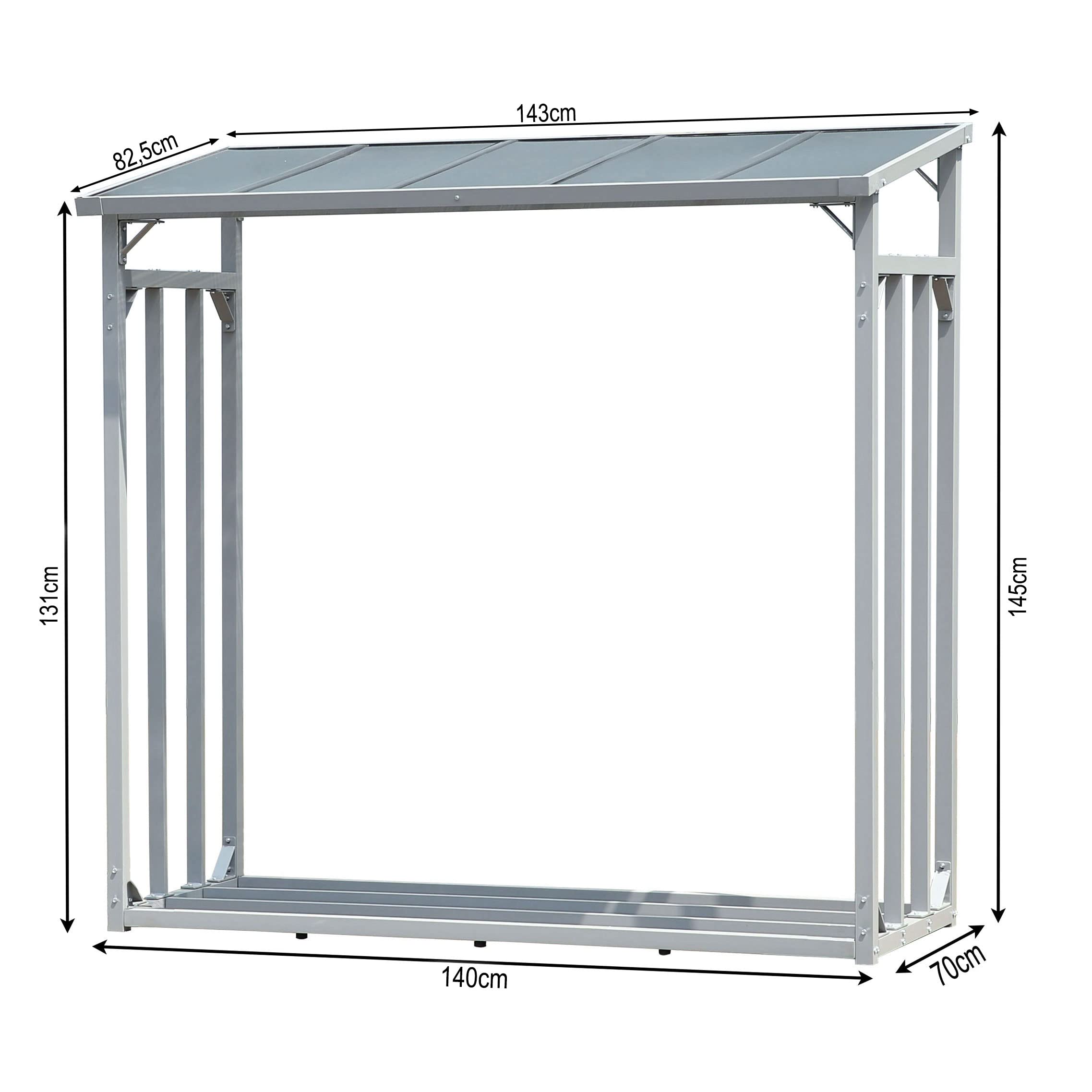 QUICK STAR Scaffalatura in Alluminio per Legna da ardere, 143 x 70 x 145 cm, 1.4 m³ con Protezione dagli Agenti atmosferici Nero
