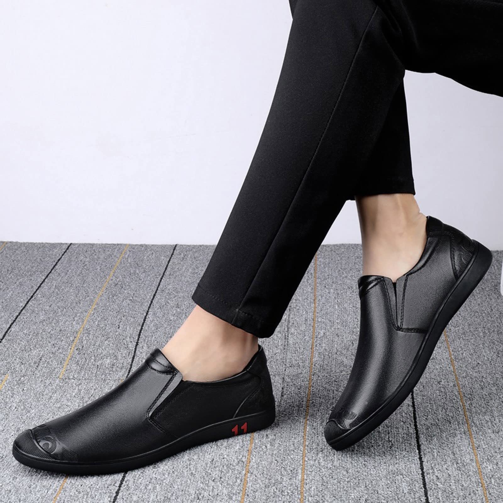 Houjiiloll Boat Shoes Men Leather Casual Shoes Wedding/ Boat Dress Shoes. Size 9 Men Handmade Leather Barefoot Shoes, Wide Toe Box Custom  main image 4