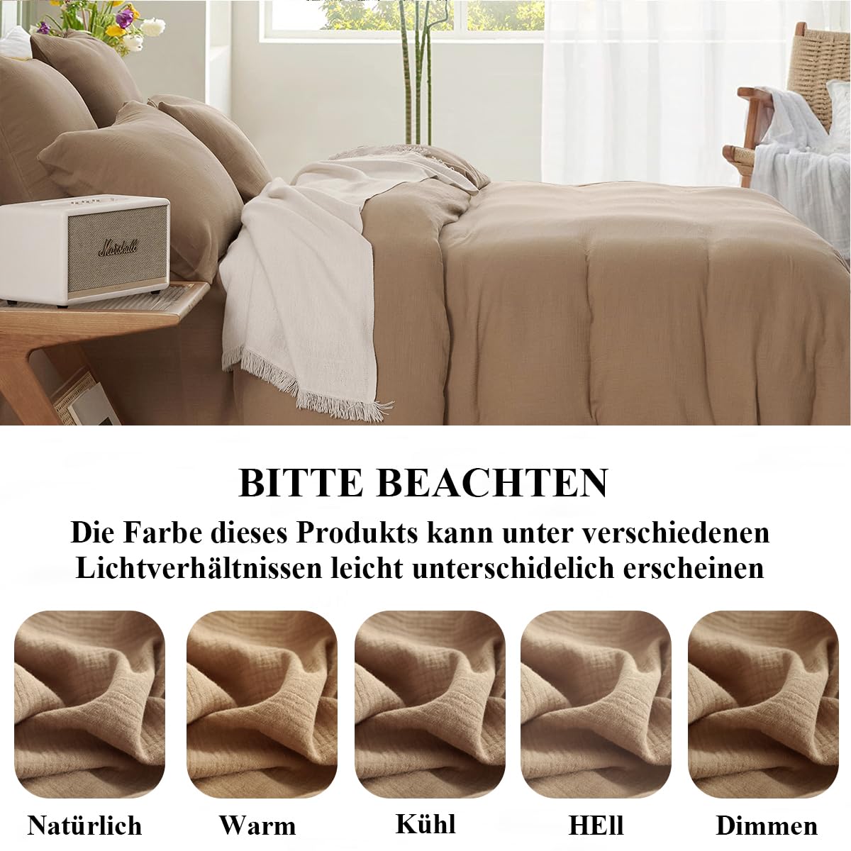 Lanqinglv Doppelte Musselin Bettwäsche 155x220 Baumwolle Braun – Bild 7