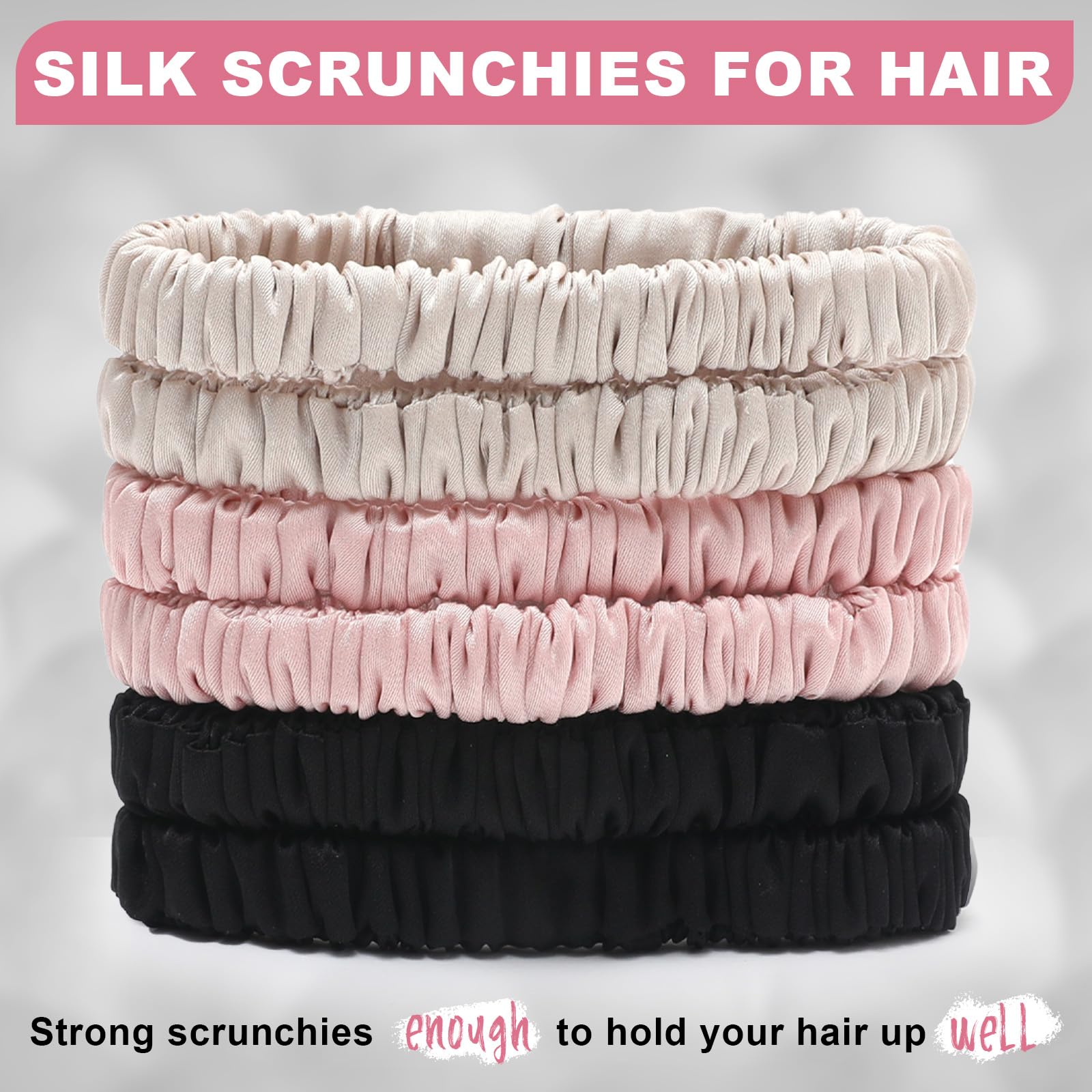 6 lazos de seda para el pelo, tamaño pequeño, 22 momme, 100 % seda de morera pura, para mujeres y niñas, coleteros delgados para dormir, sin daños (color 05)