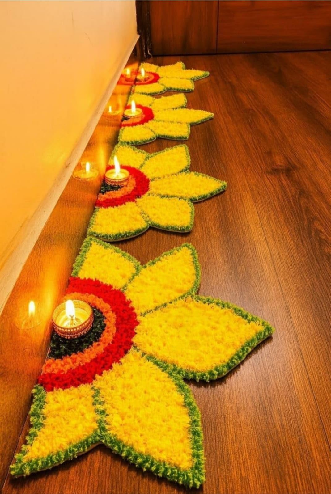 Artificial Flower Wedding Haldi Platter Decoration Petal Rangoli Mat Traditional for Wedding, Haldi, Mehndi, Sankranti Home Decor, Diwali 12 inches (Yellow, Pack of 4)-image-29