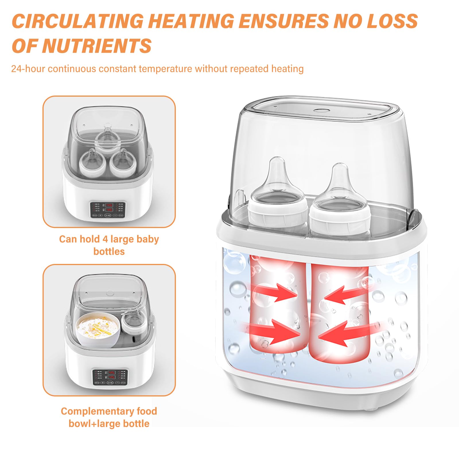 Flaschenwärmer Baby, Hält die Wärme 24H, Sterilisator für Babyflaschen, Babyflaschen 8-in-1, Modular für bis zu 4 Babyflaschen, Baby Flaschenwärmer für Muttermilch, Flaschen Sterilisator Baby