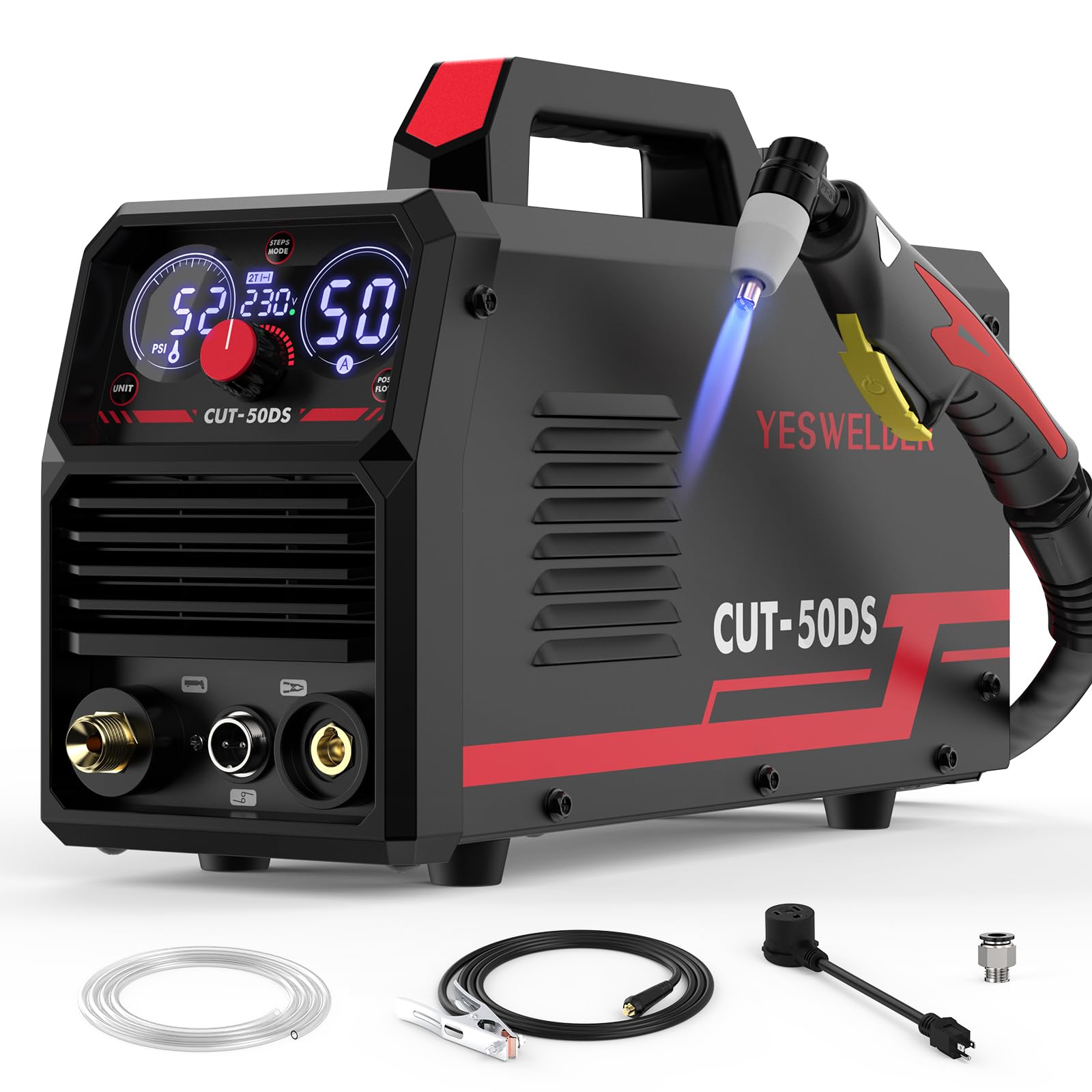 YESWELDER CUT-50DS Plasma Cutter, 50Amp Air Power Large Digital Display 110/220V Dual Voltage IGBT Inverter Plasma Cutting Machine