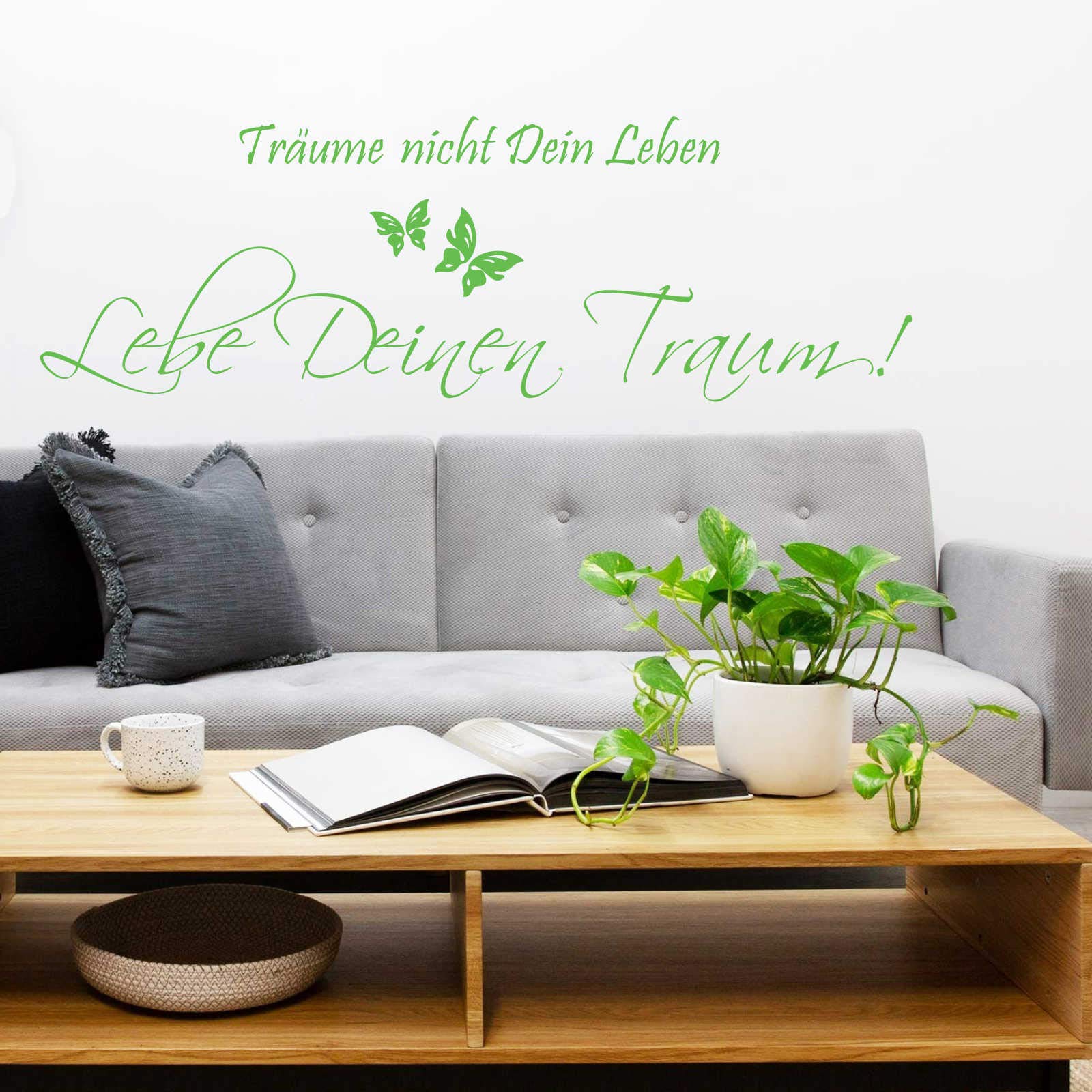 INDIGOS UG - Decalcomanie da muro - adesivi da parete - Murale - "Lebe Dein Traum", 150 x 48 cm - Verde lime - Decorazione per soggiorno, camera dei bambini, ufficio, scuola