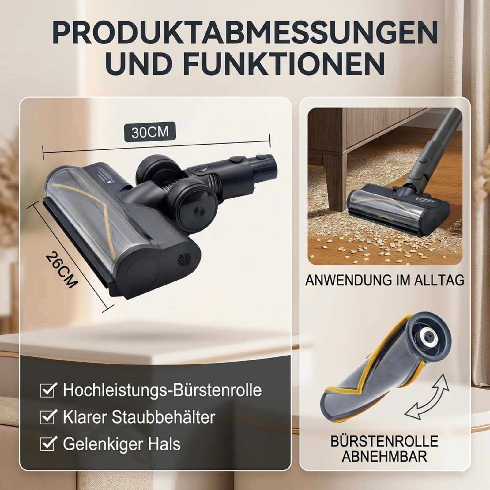 Turbine Bürste für Dreame R20 T20 T30 R30 V12 V12 Pro T20 pro V11SE R10, BodenBürste Elektrische Bürste mit LED-Scheinwerfern, Rollenbürstenkopf Zubehör für Hartboden und Teppiche