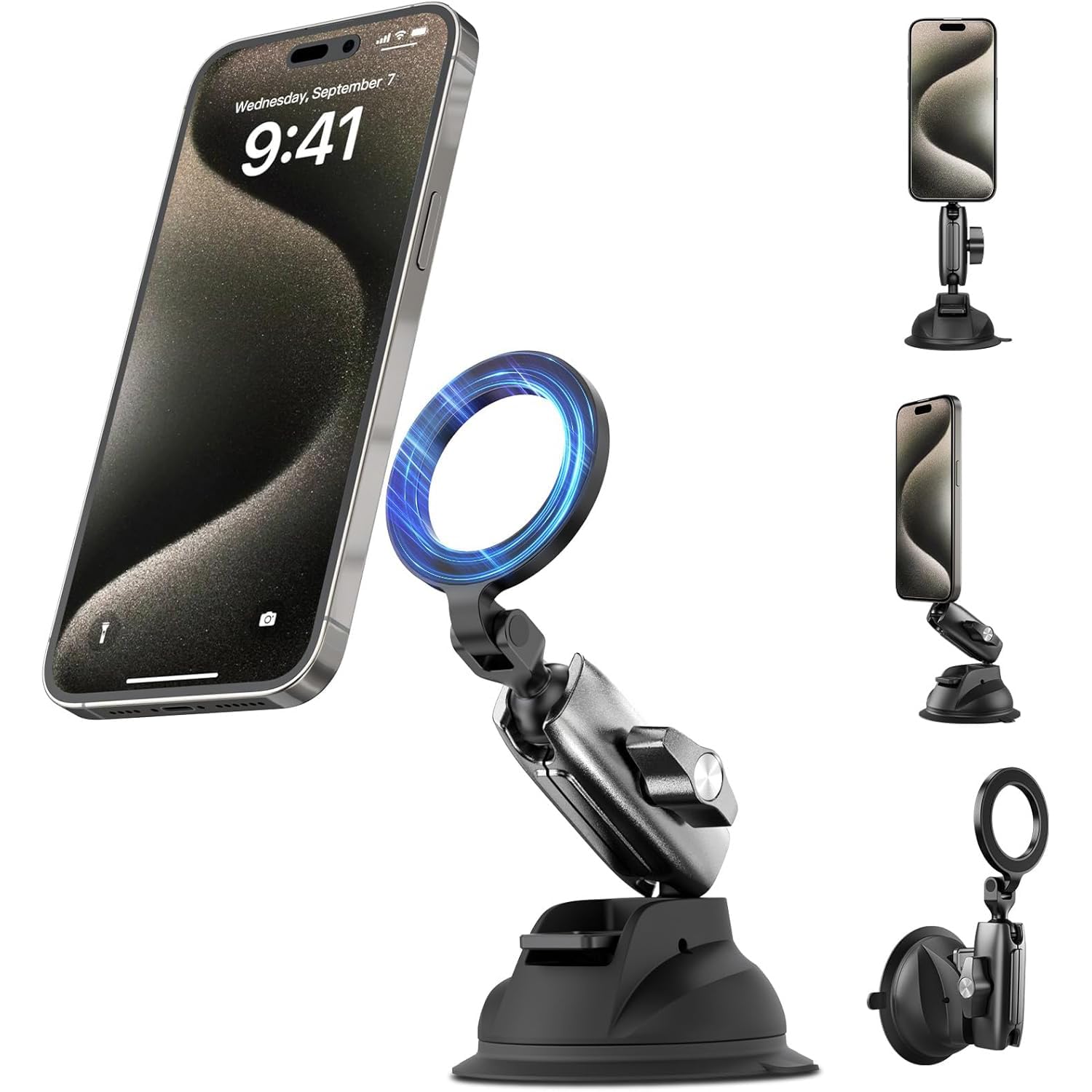 TELESIN Mobile Phone Magnetic Suction Cup Mount Compatible with MagSafe | 360° Adjustable Car Windshield Phone Holder Stand for iPhone Android ElectronGeek