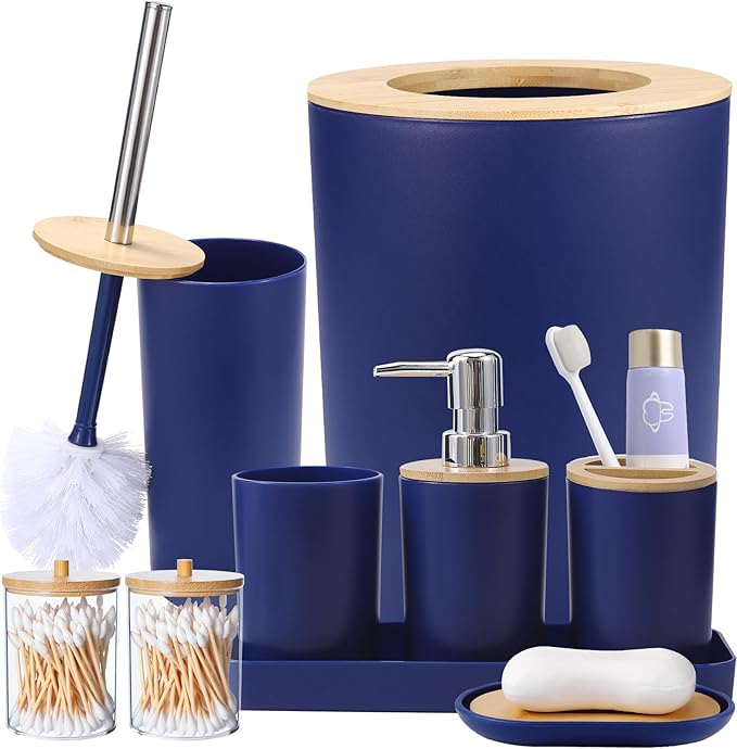 SLDIYWOW Blue Bathroom Accessories, 9Piece Navy Blue