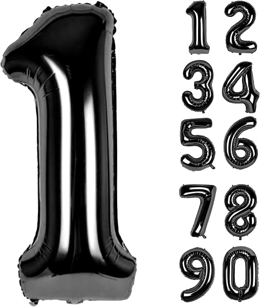 LAPONO Ballons Anniversaire 1 ans Noir, 83cm Geant Ballon Chiffre Helium Ballon Vole Gonflable Numéro Decoration Aluminium pour Fille Garcon Enfant Décorations de Fêtes D'anniversaires - 1
