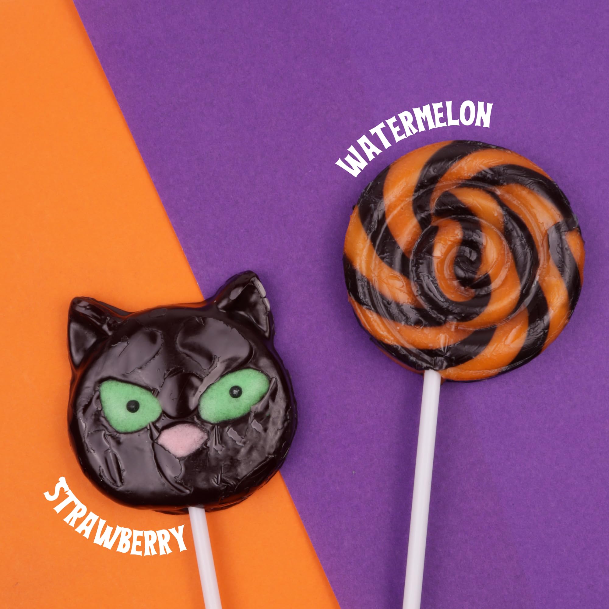 Einzeln verpackte Halloween-Lutscher, Süßigkeiten-Wirbel und Katzen-Saugnäpfe, Süßigkeiten- oder Leckerei-Bonbons, 24 Stück