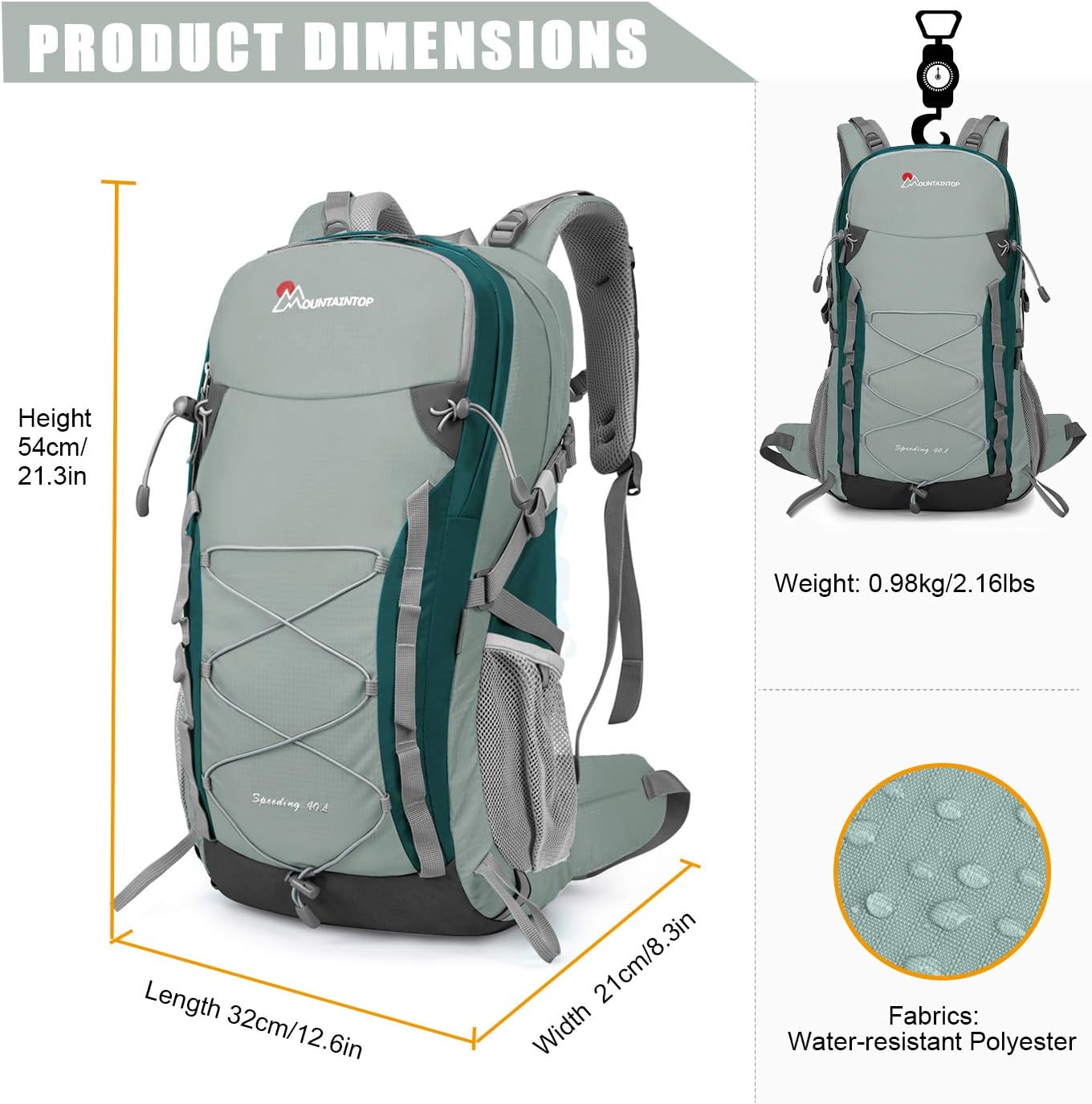 MOUNTAINTOP 40L Hiking Travel Backpack for Men Women with Rain Cover
