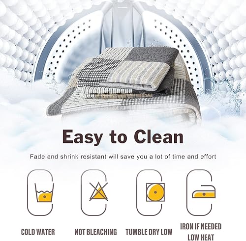 Vista 52 de Y-PLWOMEN Edredón tamaño Queen, 100 % algodón, edredón de retazos marrón a cuadros, colcha ligera tamaño Queen, suave, transpirable, para todas