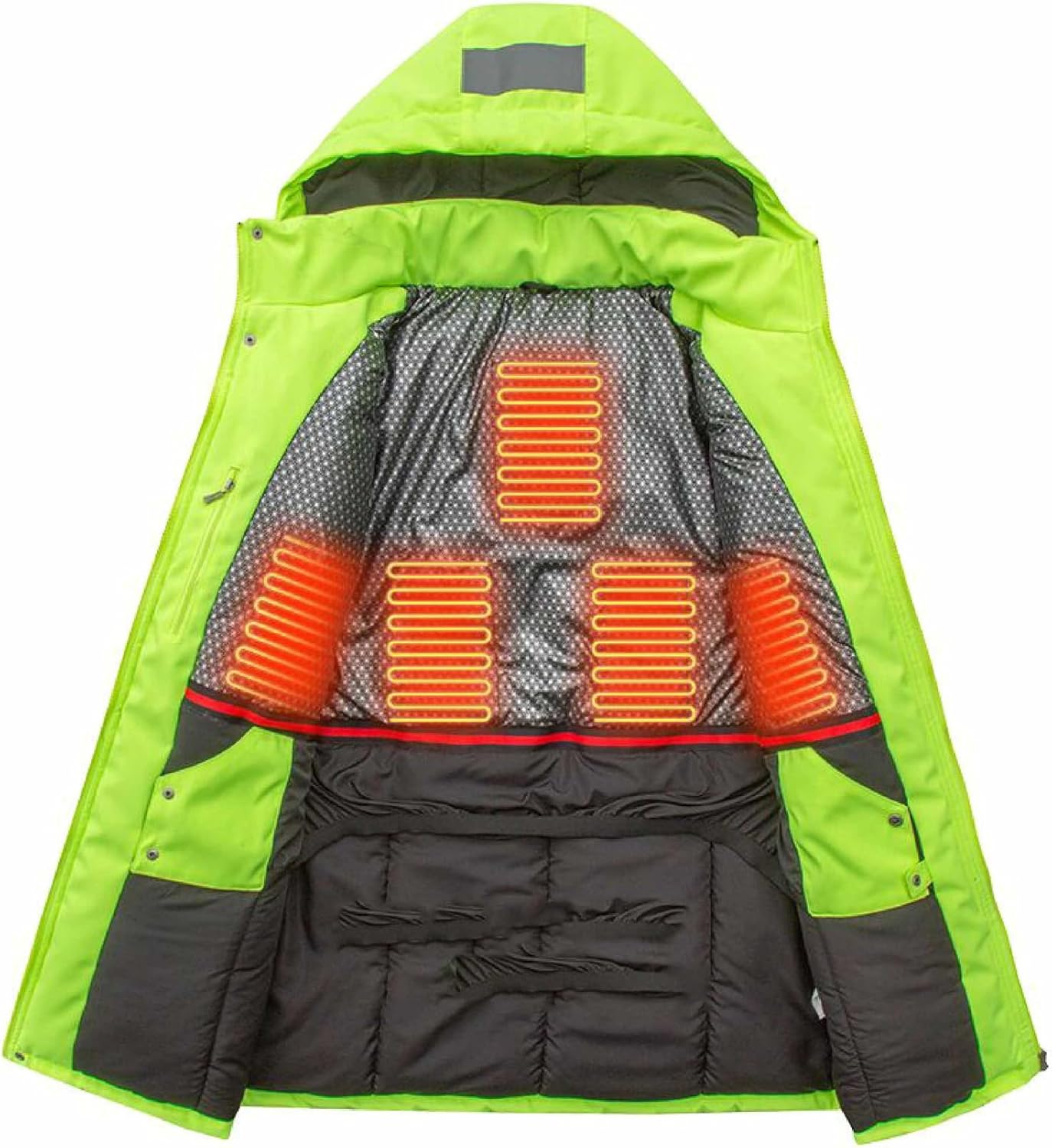 scosao Men Heated Hi Vis Jacket Warm Reflective Safety Jacket, Windproof Waterproof Heated Coat for Cold Weather-4XL