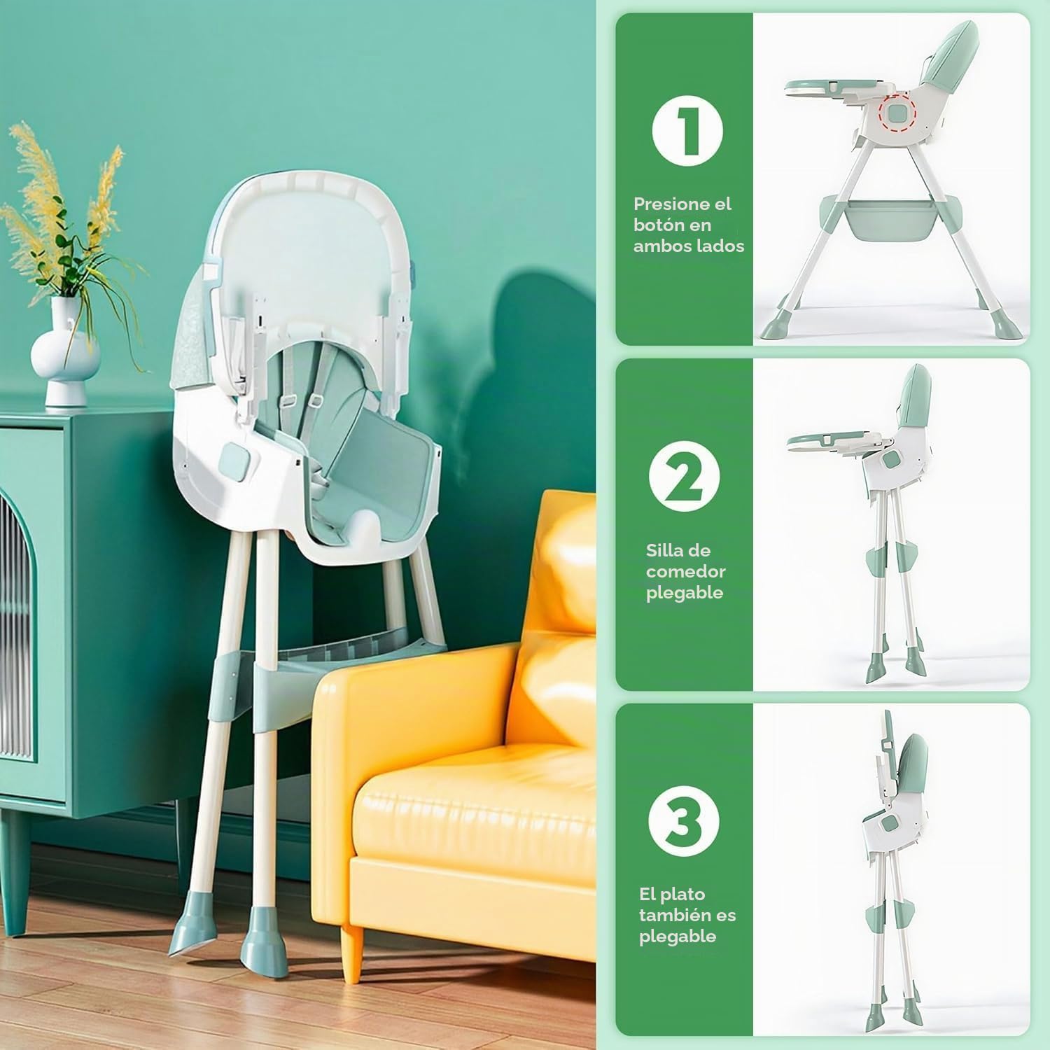 Trona bebé 5in1,Trona Plegable Para Niños, con Altura Regulable,Bandeja Extraíble y Arnés de 5 Puntos,Evolutiva Trona Evolutiva, apta Para Bebés a Partir de 6 Meses