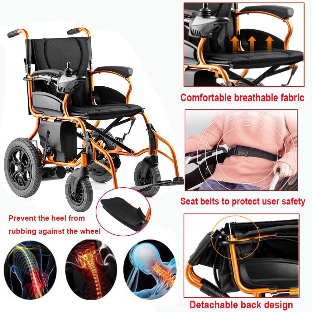 Silla de Ruedas eléctrica portátil, Plegable y Resistente, Ligera, con Motor y Joystick, para Movilidad Reducida, Ancho del Asiento 44 cm, Scooter, etc.