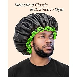 mikimini Extra Large Black Shower Caps Pack of 2 for Women and Men Thick Long Hair Braids, Reusable Waterproof Double Layers XL Bathing Hair Cap with Vibrant Green Edge (Black)