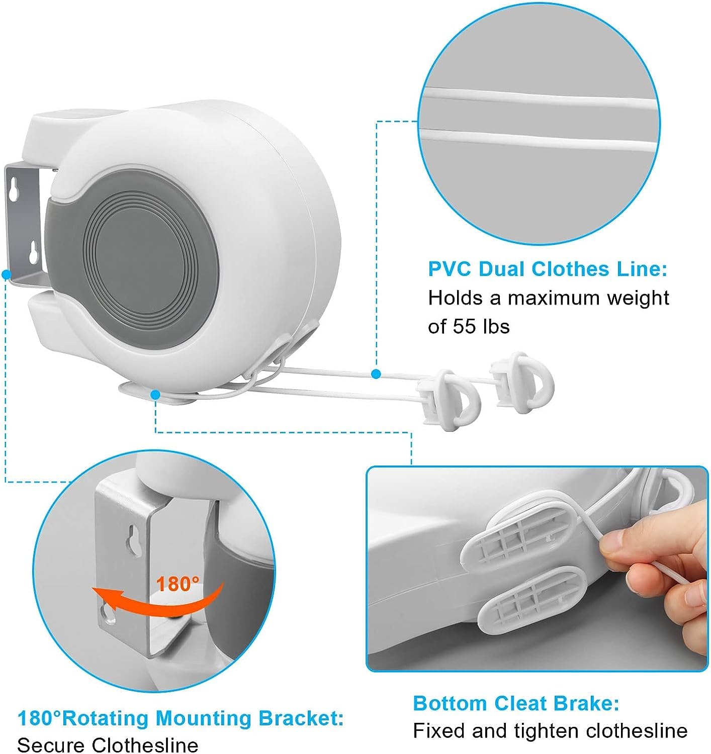 Corde à Linge Rétractable Exterieur, Sèche Linge Avec Deux Cordes de de Long pour Salle de Bain Balcon Jardin Voyage Intérieur,Carga máxima 15 kg