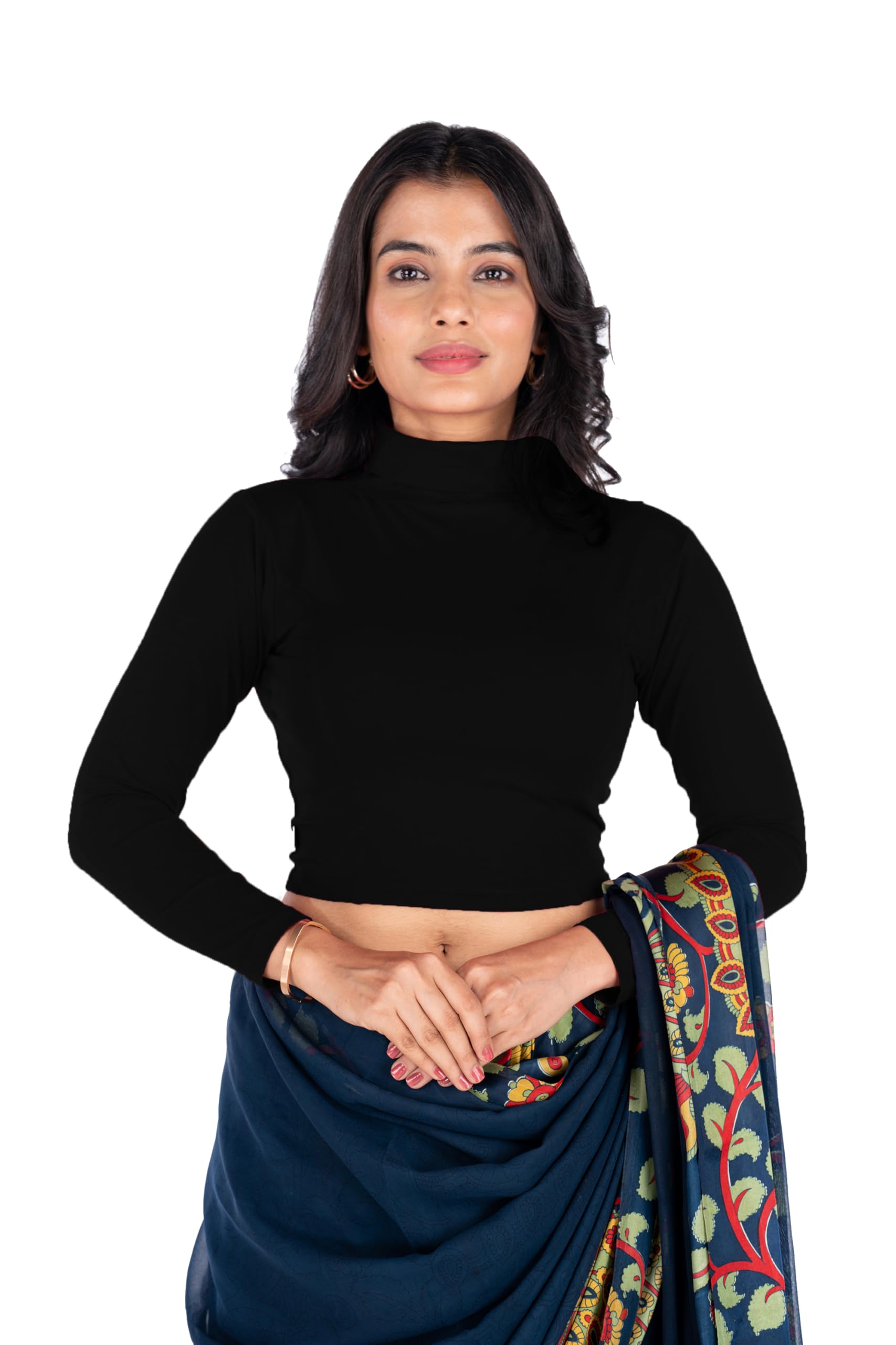 abhi Cotton Readymade Long Sleeve,High Neck Blouse, Stretchable, Pull-on Style-picture-18