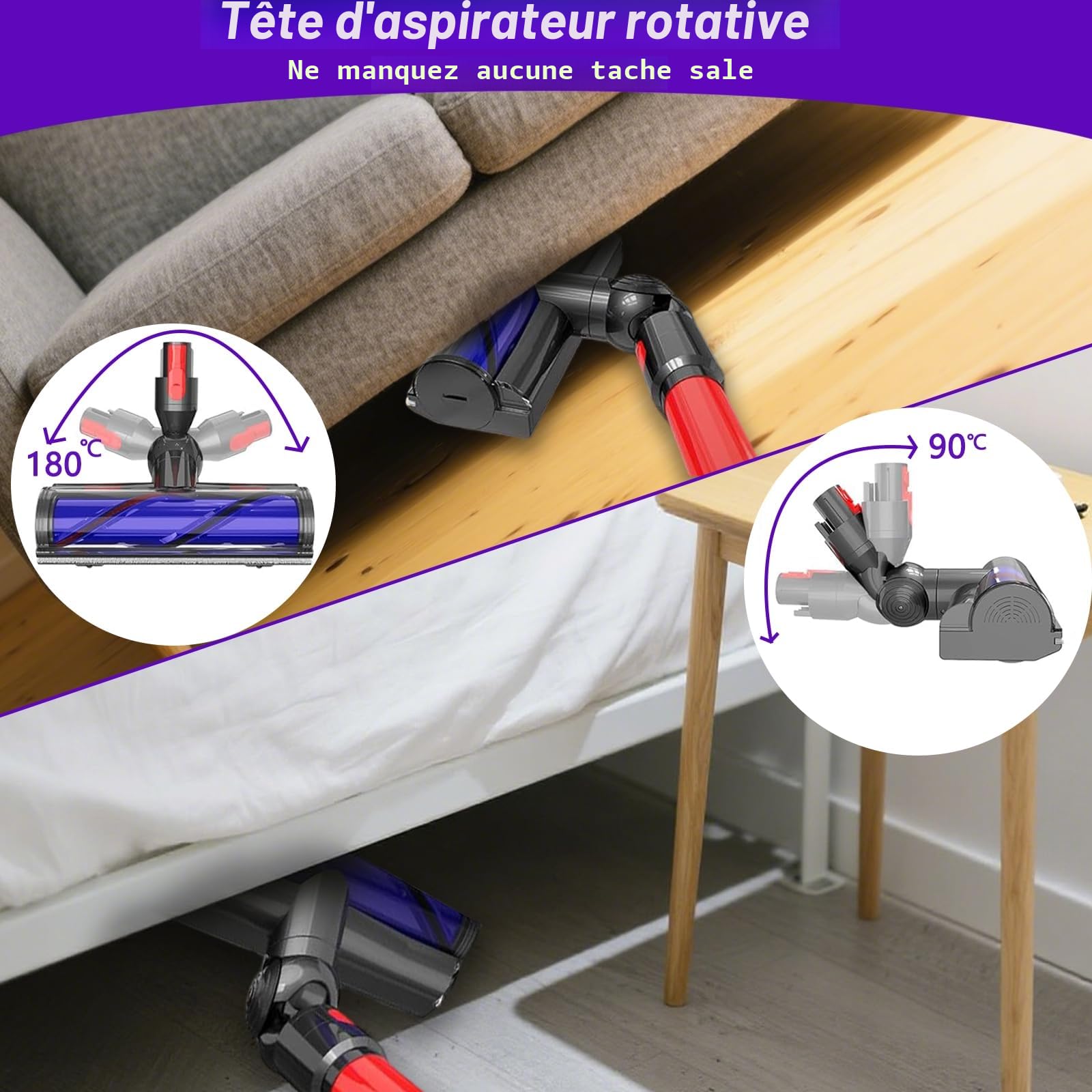 Tête de Brosse pour Dyson V7 V8 V10 V11 V15, Brosse électrique pour Dyson SV10 SV11 SV12 SV14, Pièce de Remplacement pour Brosse à Rouleau, Compatible Tapis & Sols Durs