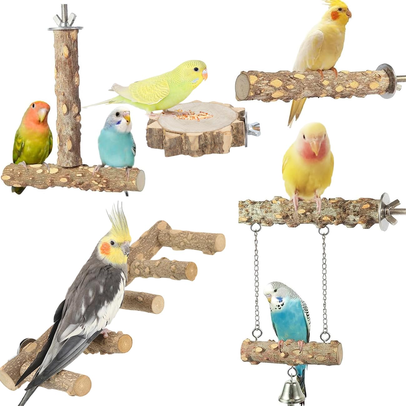 Bolagar Bird Ladder Perch for Cage, Nature Wooden Bird Bridge Exercise Stands Parrot Climbing Chewing Toys for Small Animal (B)
