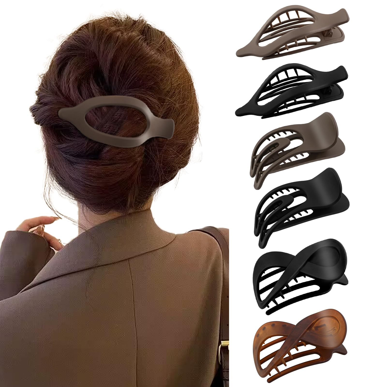 Hair Claw Clips 6Pcs Large Strong Hold Hair Clip for Thick Thin Hair French Matte Flat Hair Clamps Acrylic Nonslip Jaw Clips for Women and Girls (A)