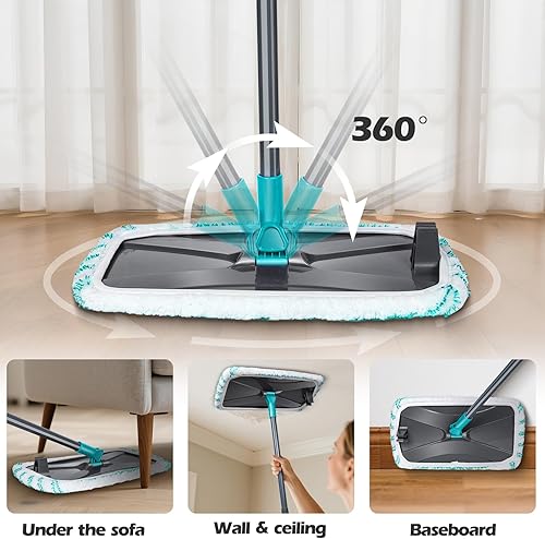 Miniatura 3 de MASTERTOP Trapeador plano de microfibra, trapeador de polvo de superficie extra grande con 5 almohadillas reutilizables para húmedo y seco, mopas de