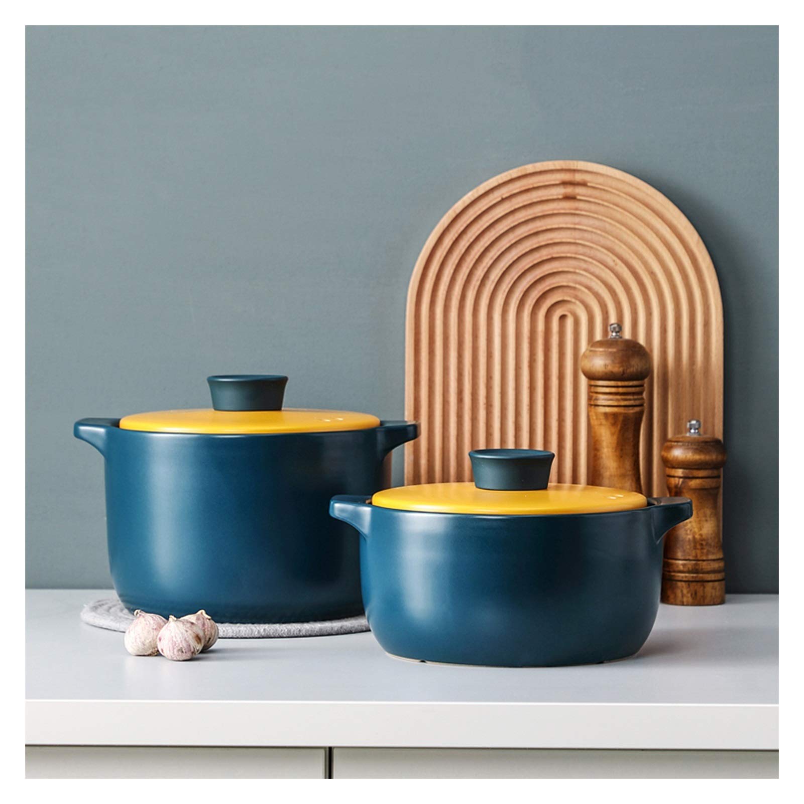 Ceramiczny garnek do zapiekanek, okrągły garnek do zupy 3,6 l, trwałe naczynia kuchenne, nieprzywierające przybory kuchenne z żółtą pokrywką dla łatwego serwowania i przechowywania