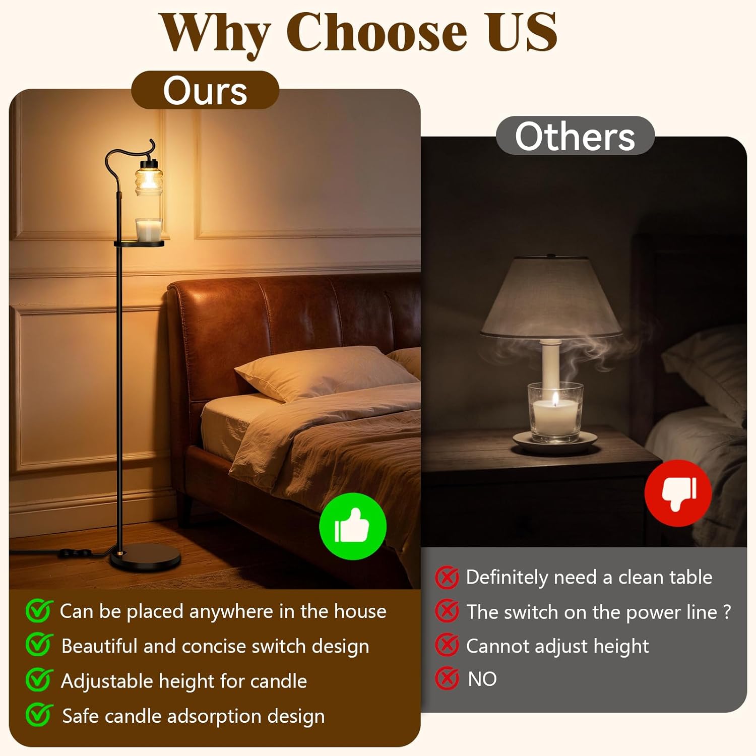 Candle Warmer Floor Lamp with Timer, Dimmable Candle Warmer for Home Decor, Height Adjustable Floor Warmer, Birthday Gifts for Girlfriend Mom Christmas Mother's Day Gfit (Black Top)