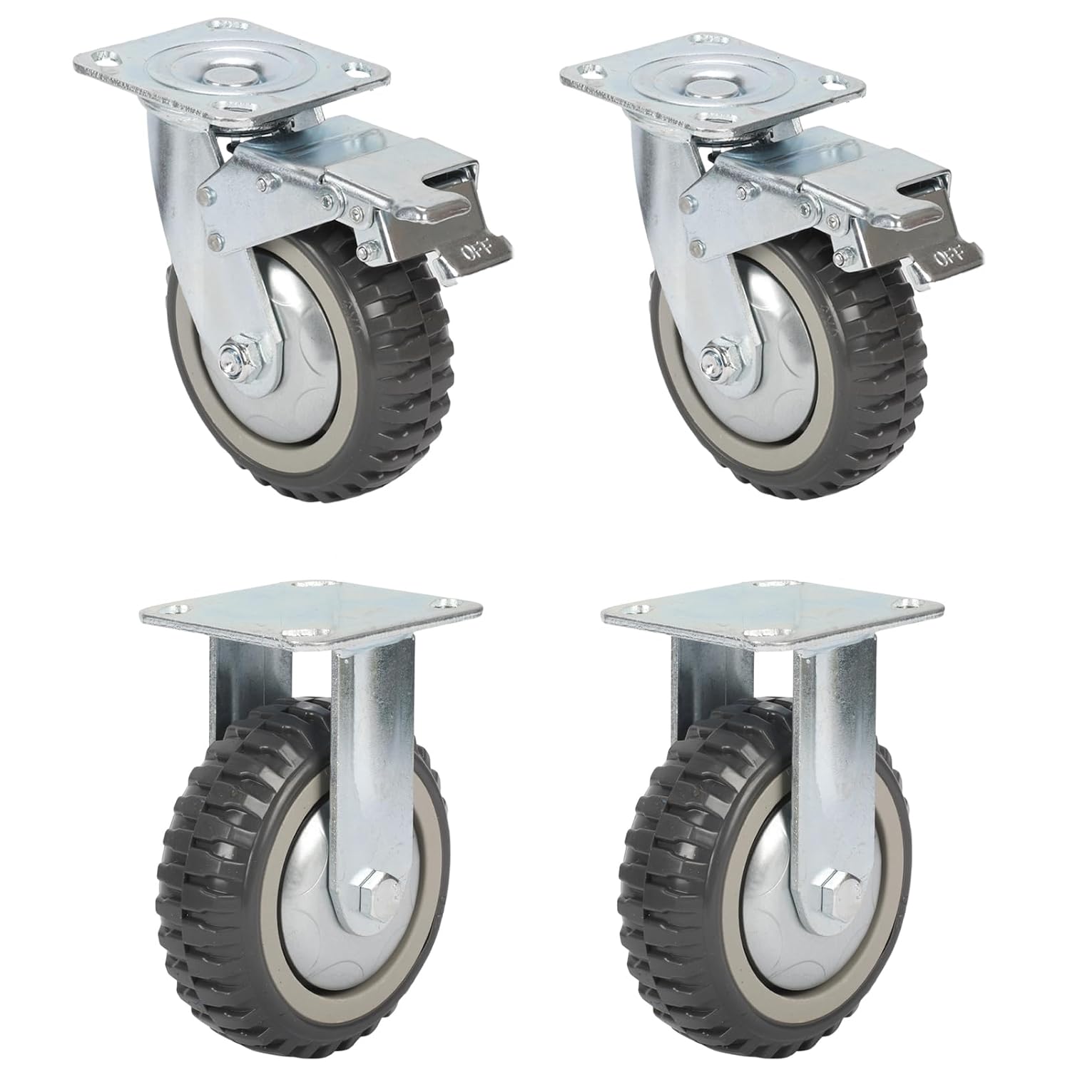 uyoyous 6 Inch Heavy Duty Caster Wheels Set of 4, All Swivel Plate Casters with 360° Rotation & Ball Bearing, 1653 Lbs Capacity, 2 Locking & 2 Non-Locking Anti-Skid Wheels for Cart Workbench Furniture