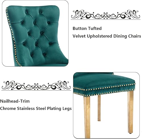 Miniatura 95 de Aoowow Juego de 2 sillas de comedor tapizadas de terciopelo, sillas laterales sin brazos con respaldo de ala, botones y patas de madera maciza para